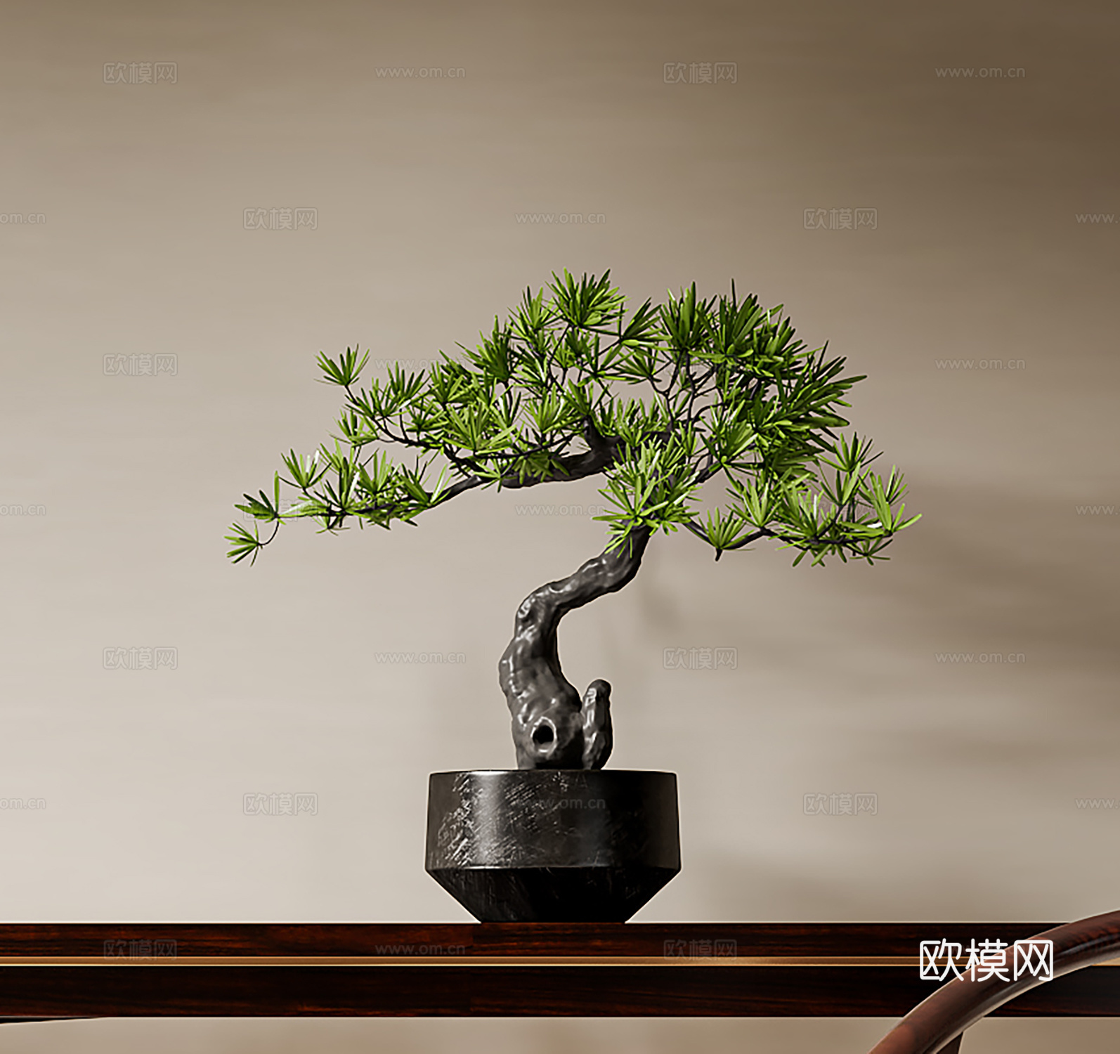 中式休闲椅 红木围椅 实木茶几 长条形案几 中式盆栽3d模型