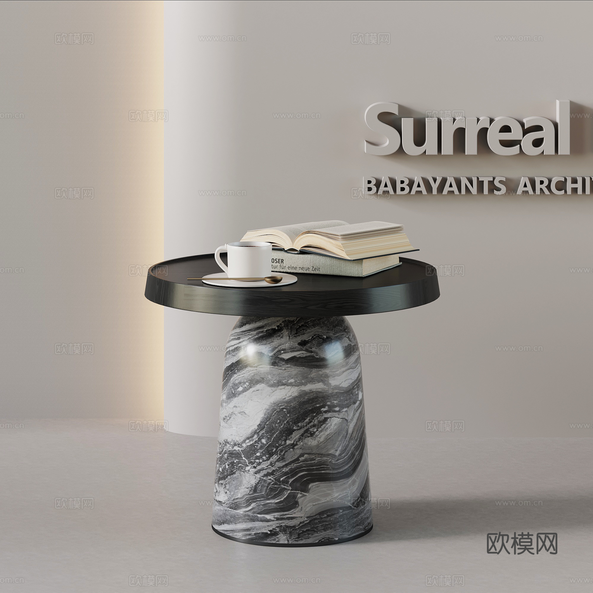 现代意式边几 大理石边几su模型