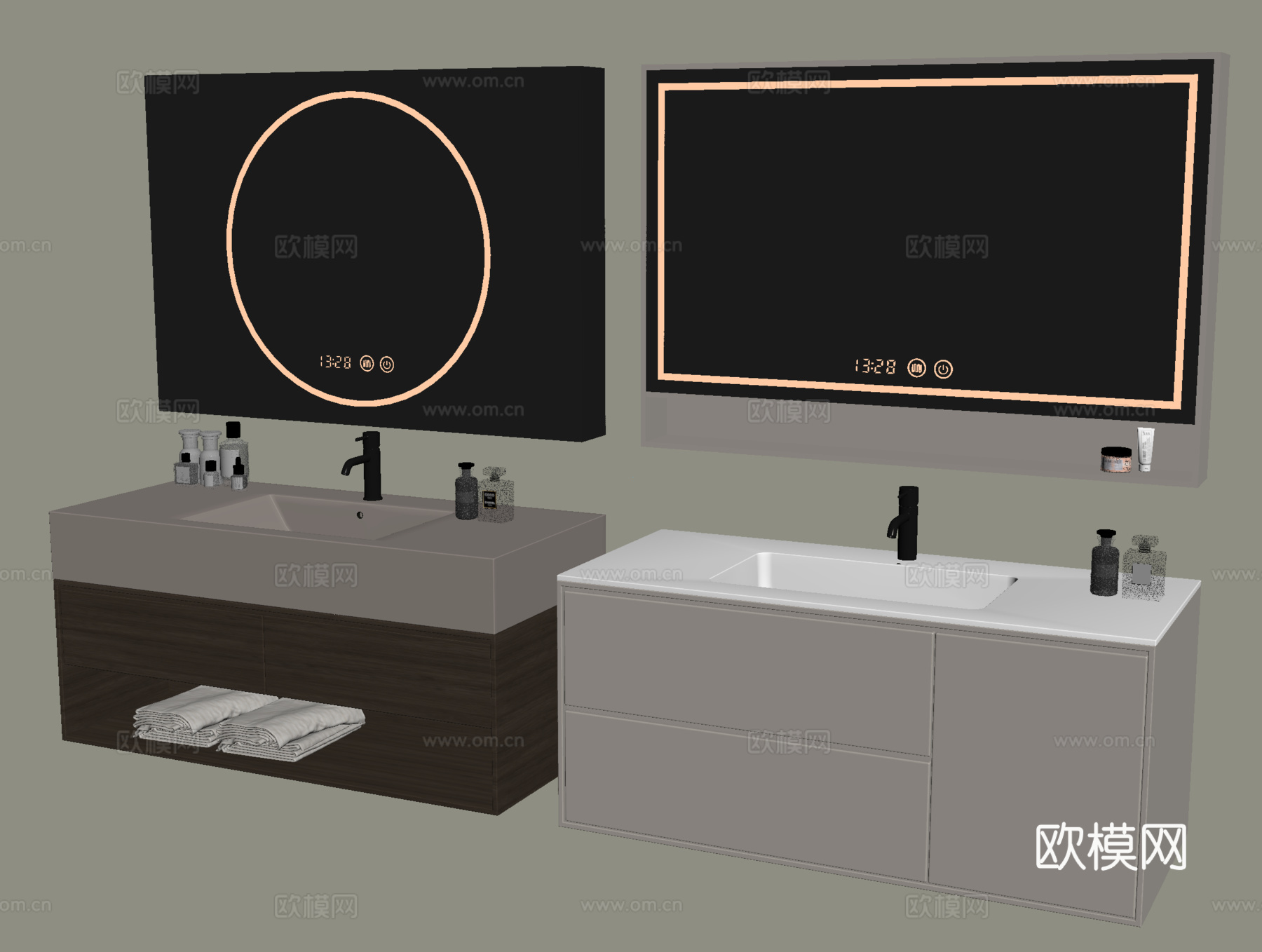 现代浴室柜 悬空浴室柜 镜柜 卫浴用品su模型
