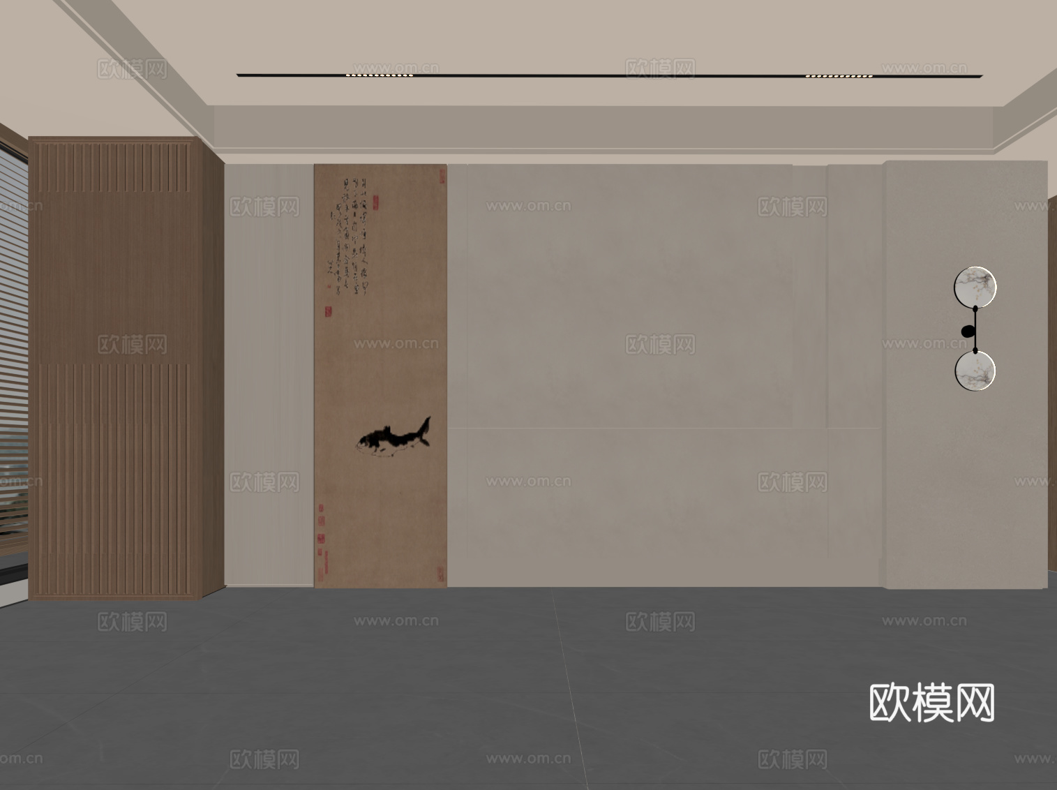 新中式背景墙su模型