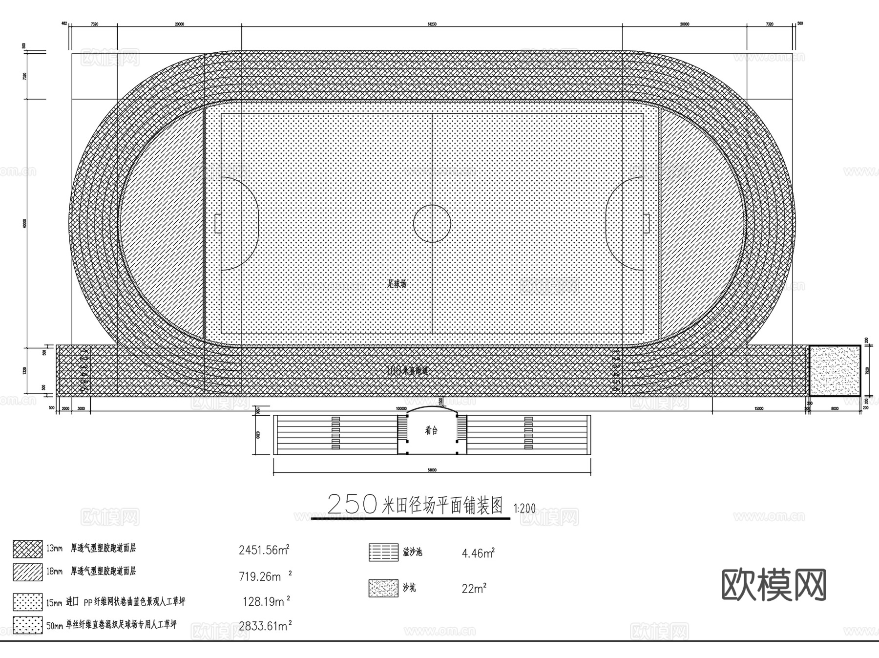校园环形塑胶跑道运动场CAD施工图集 10套cad施工图