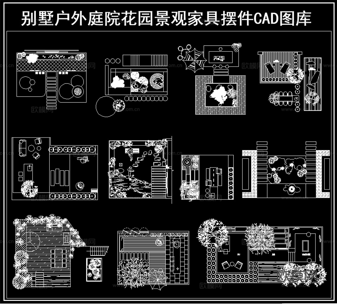 现代别墅庭院景观小品  公园景观 造景景观平面图cad施工图