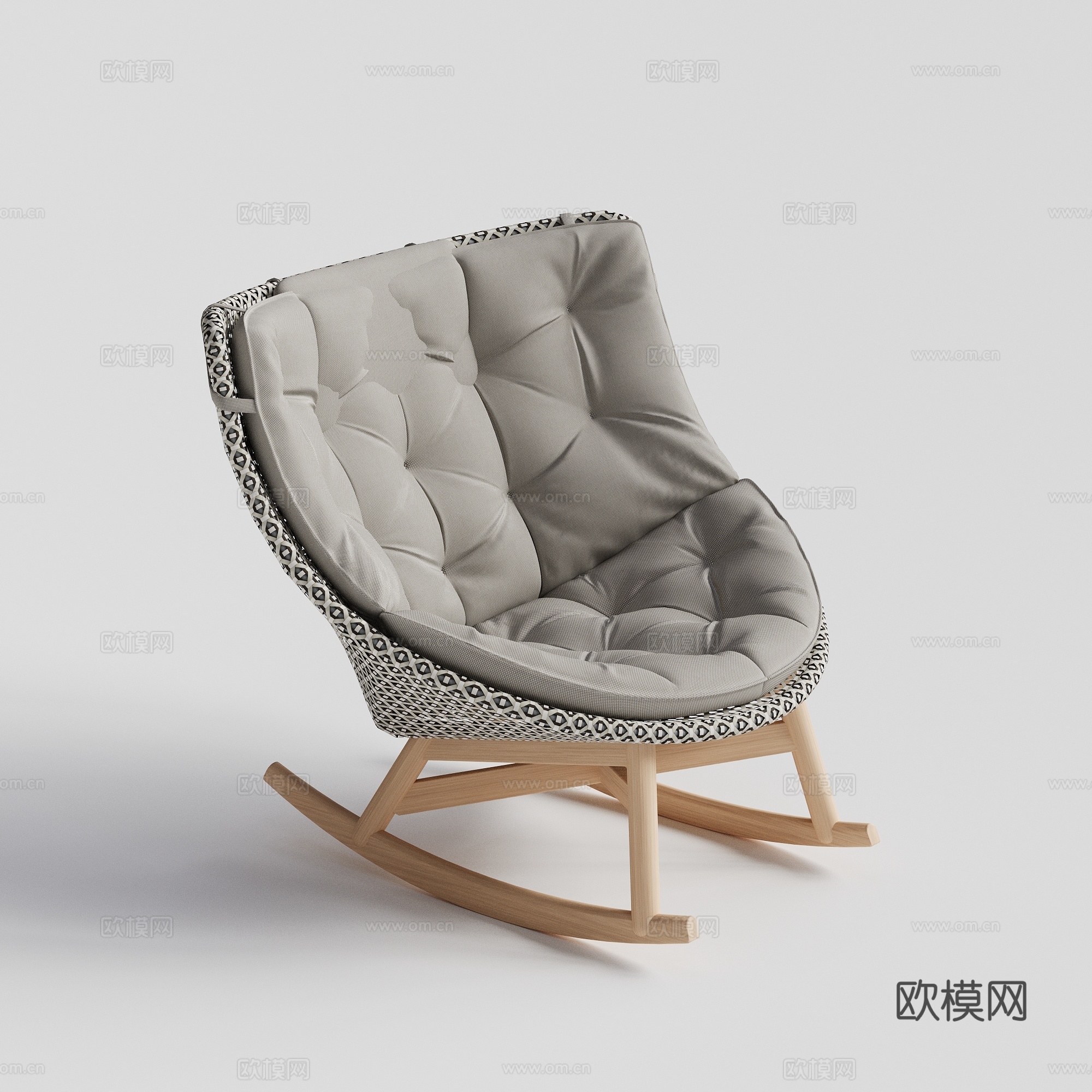 DEDON - 现代户外椅 藤编椅 单人椅 柚木摇椅休闲椅组3d模型