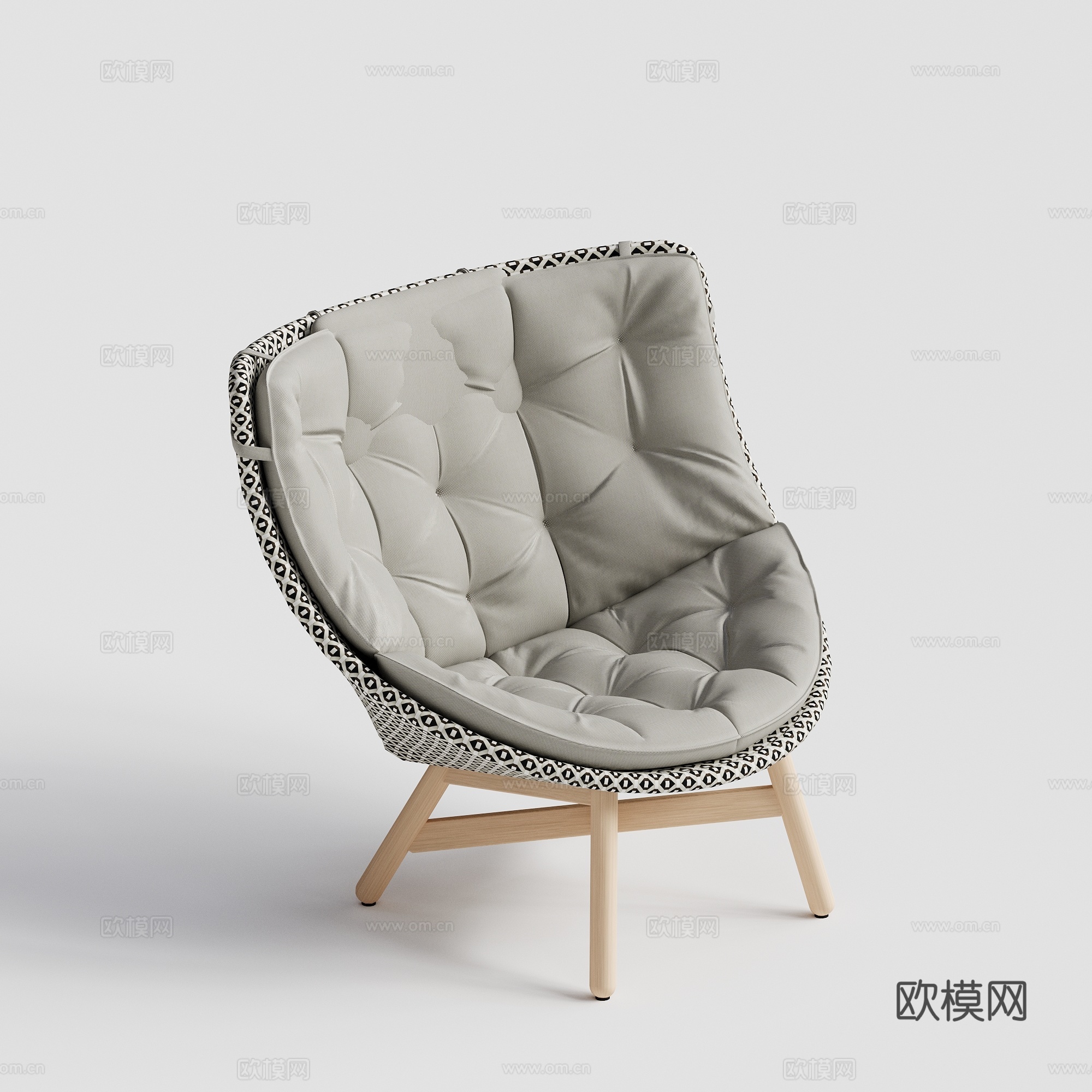 DEDON - 现代户外椅 藤编椅 高背单人椅 柚木休闲椅组3d模型