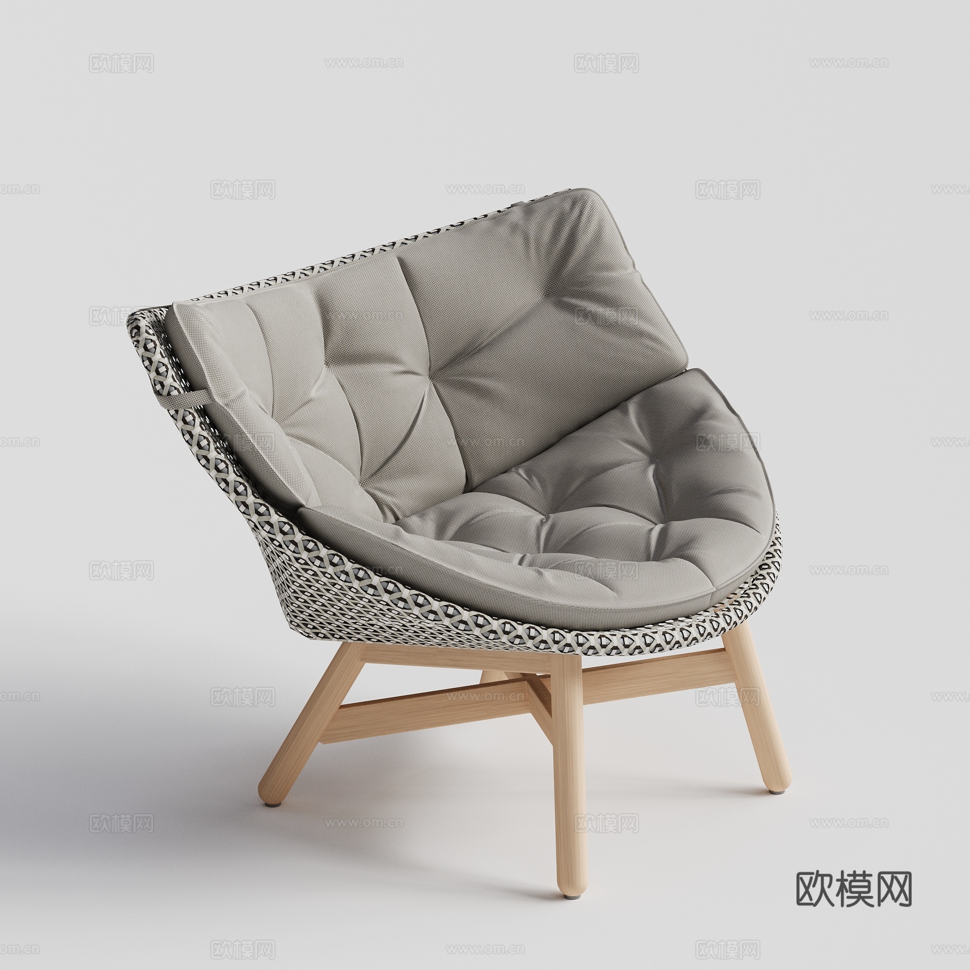 DEDON - 现代户外椅 藤编椅 单人椅 柚木休闲椅组合3d模型