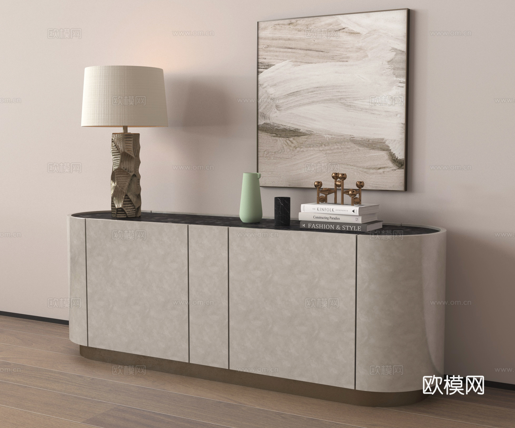 现代玄关柜 斗柜 边柜 装饰柜 台灯 装饰画3d模型下载