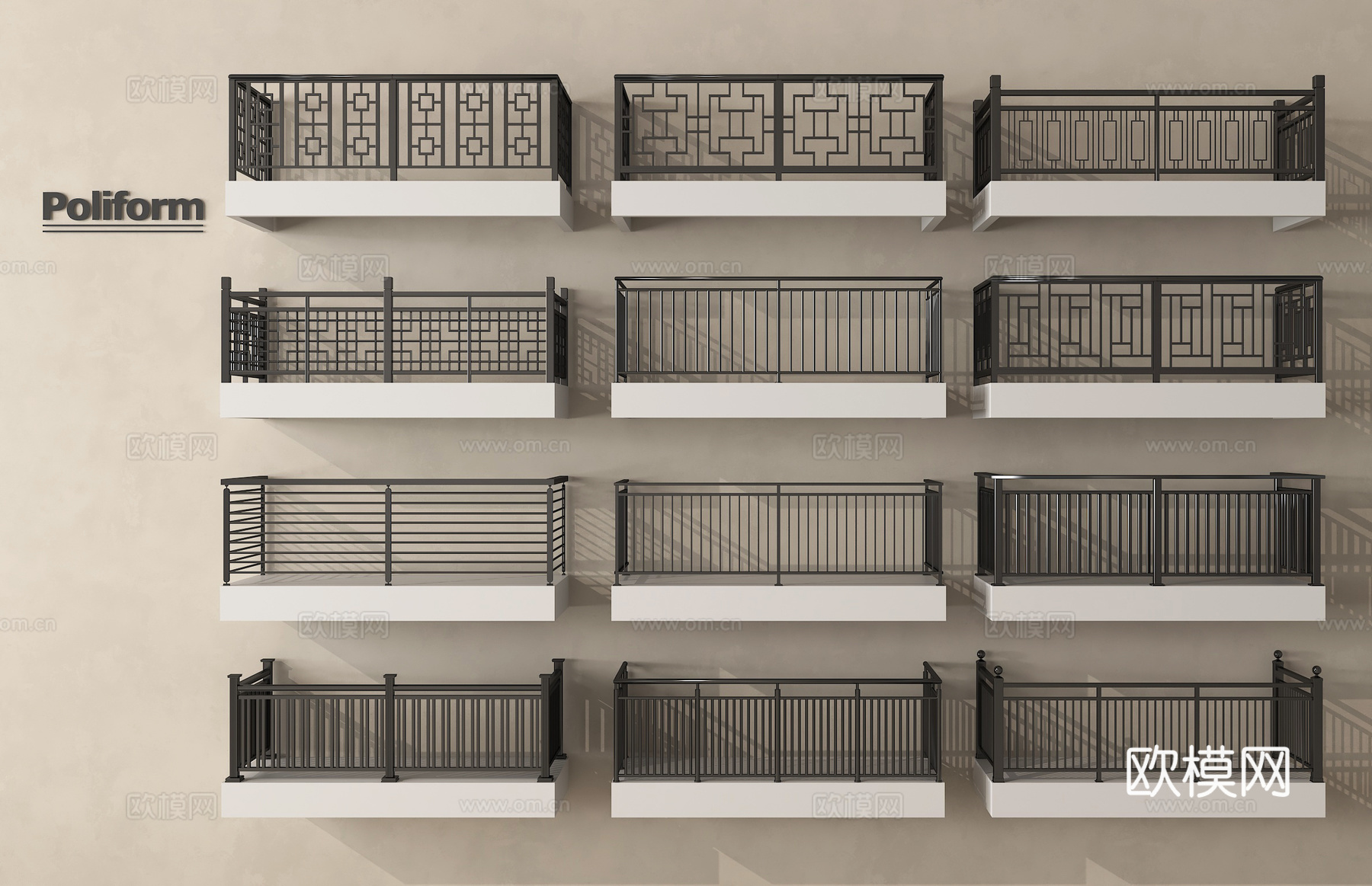 现代铁艺栏杆 围栏 金属栅栏 防护栏扶手围挡3d模型下载