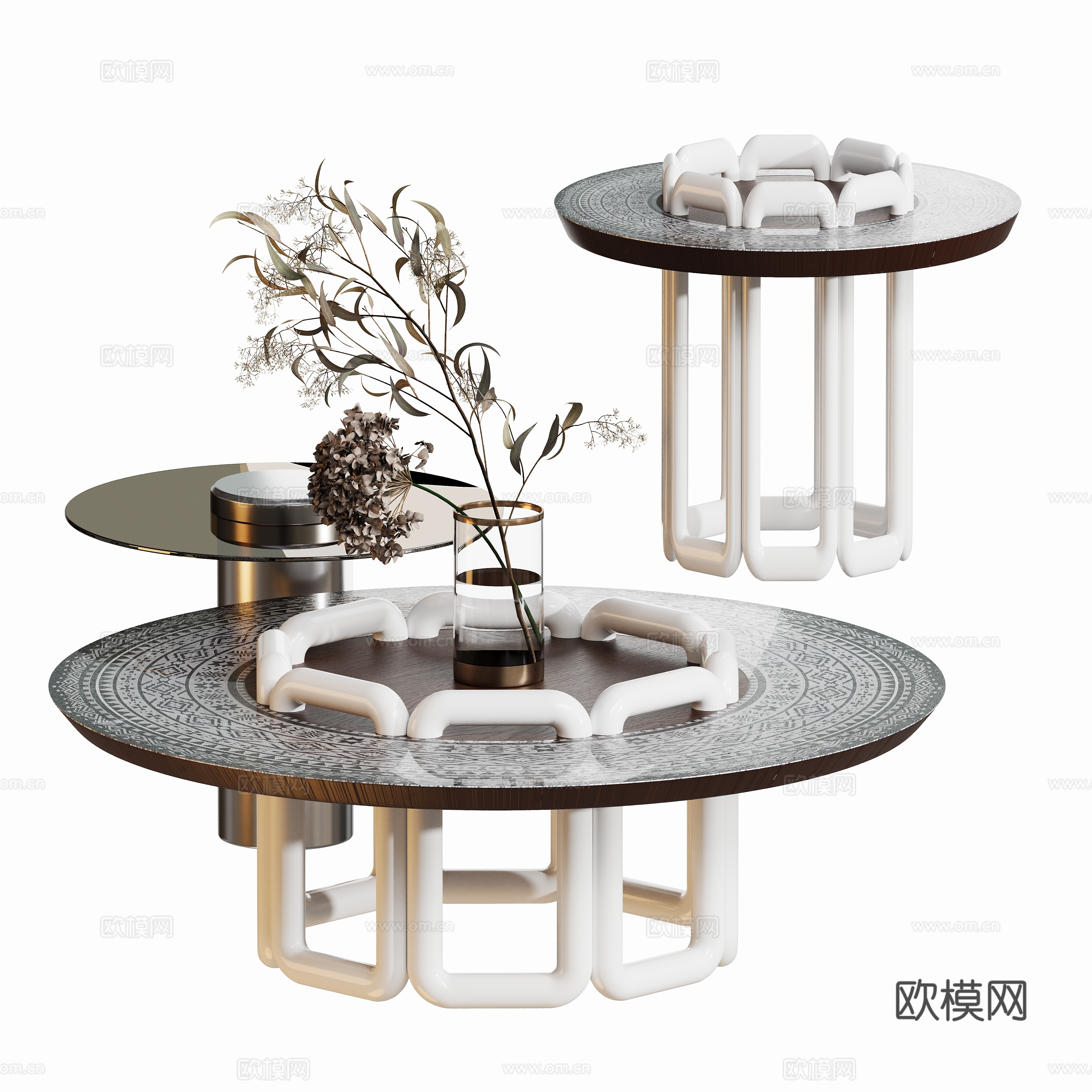 现代圆形客厅茶几su模型
