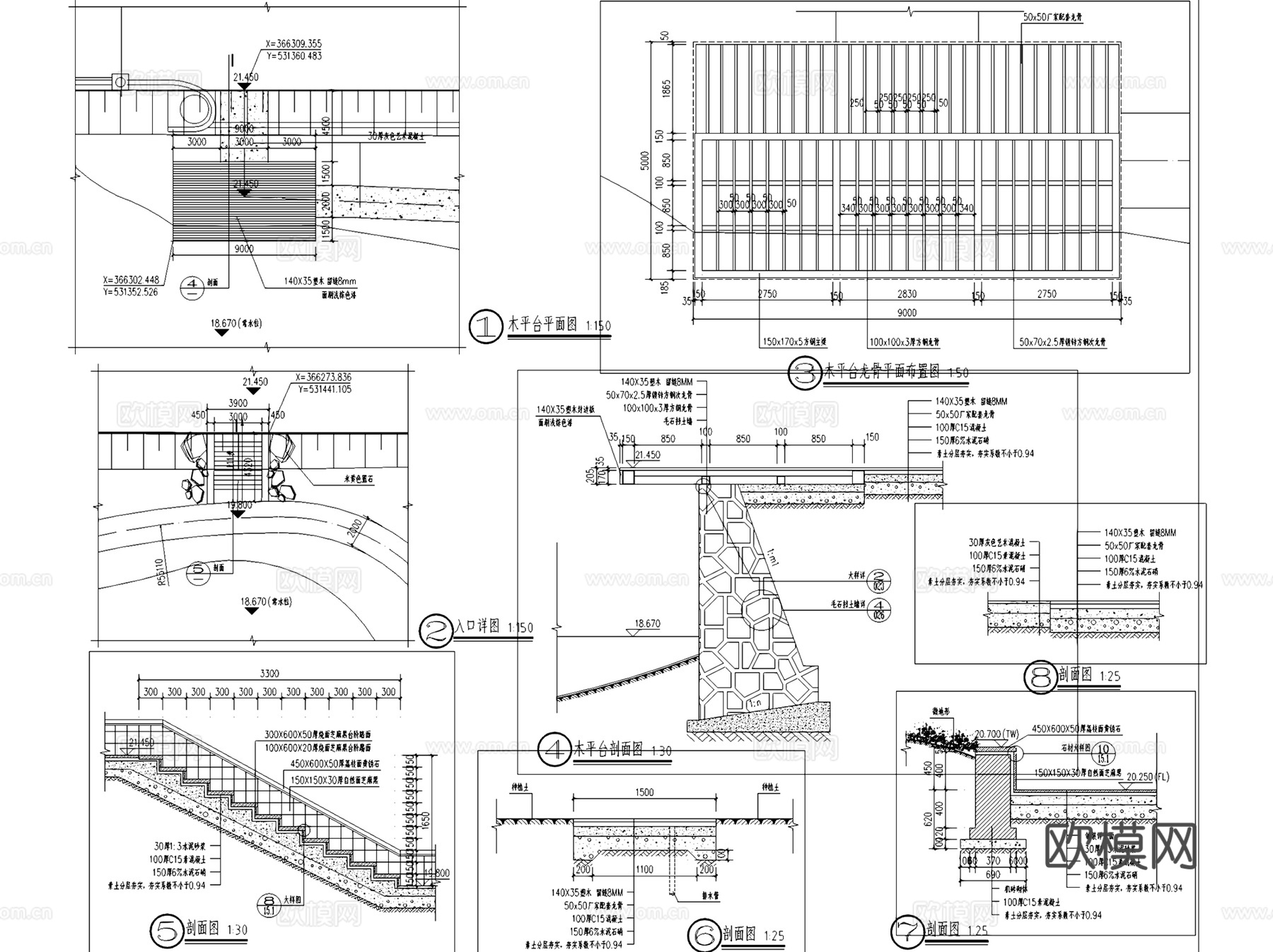 武汉汤逊湖壹号西侧滨湖公园景观CAD施工图全套cad施工图