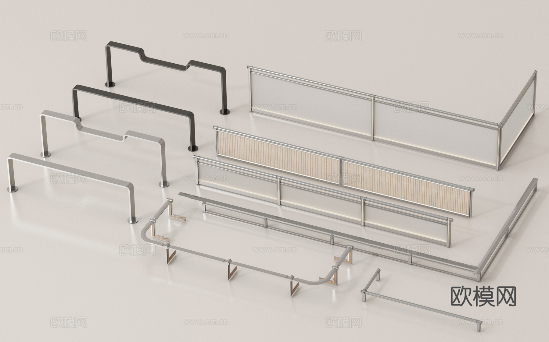 现代栏杆 围栏护栏 不锈钢栏杆 玻璃栏杆3d模型下载