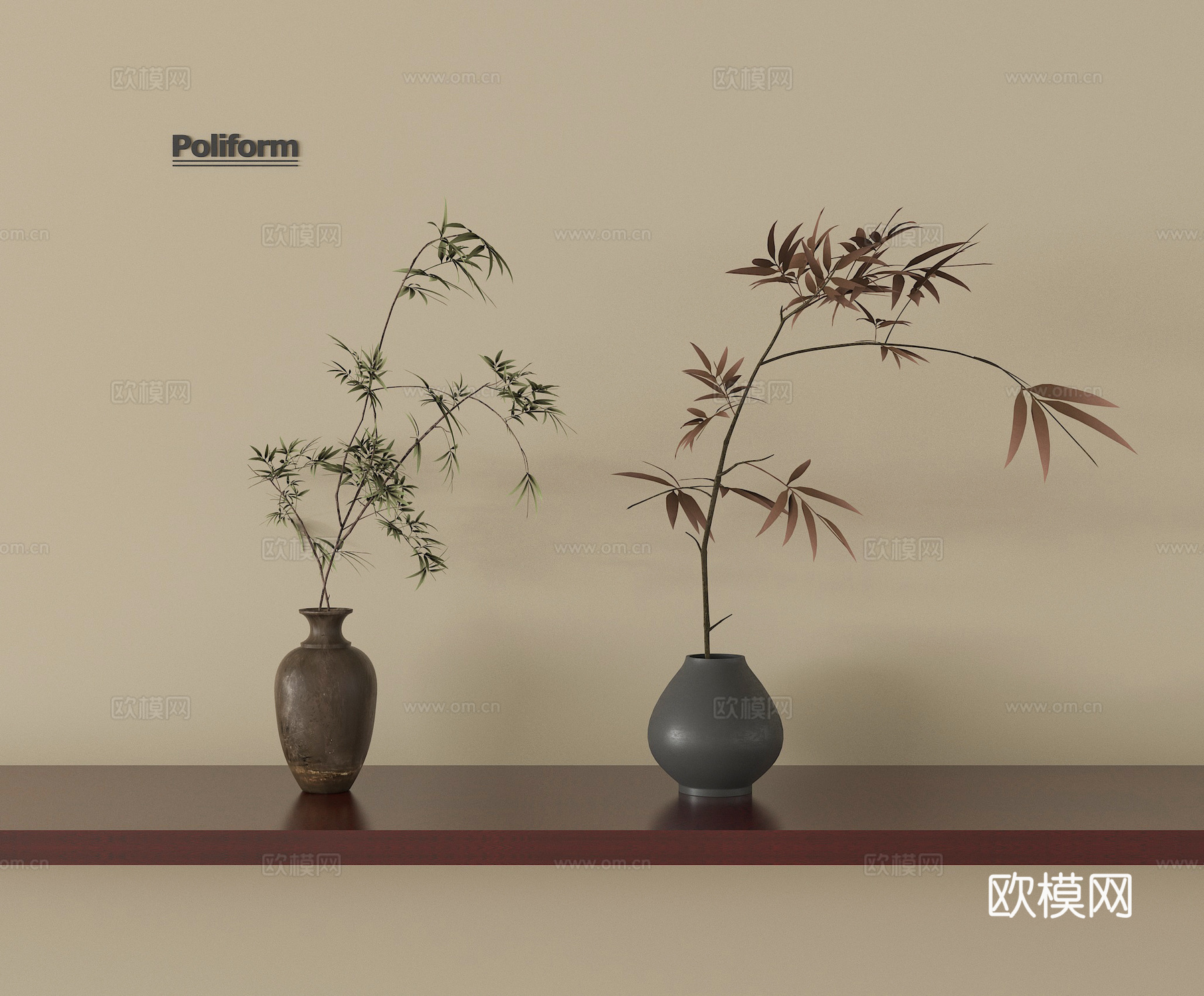 新中式花瓶花艺 陶罐 花艺摆件su模型