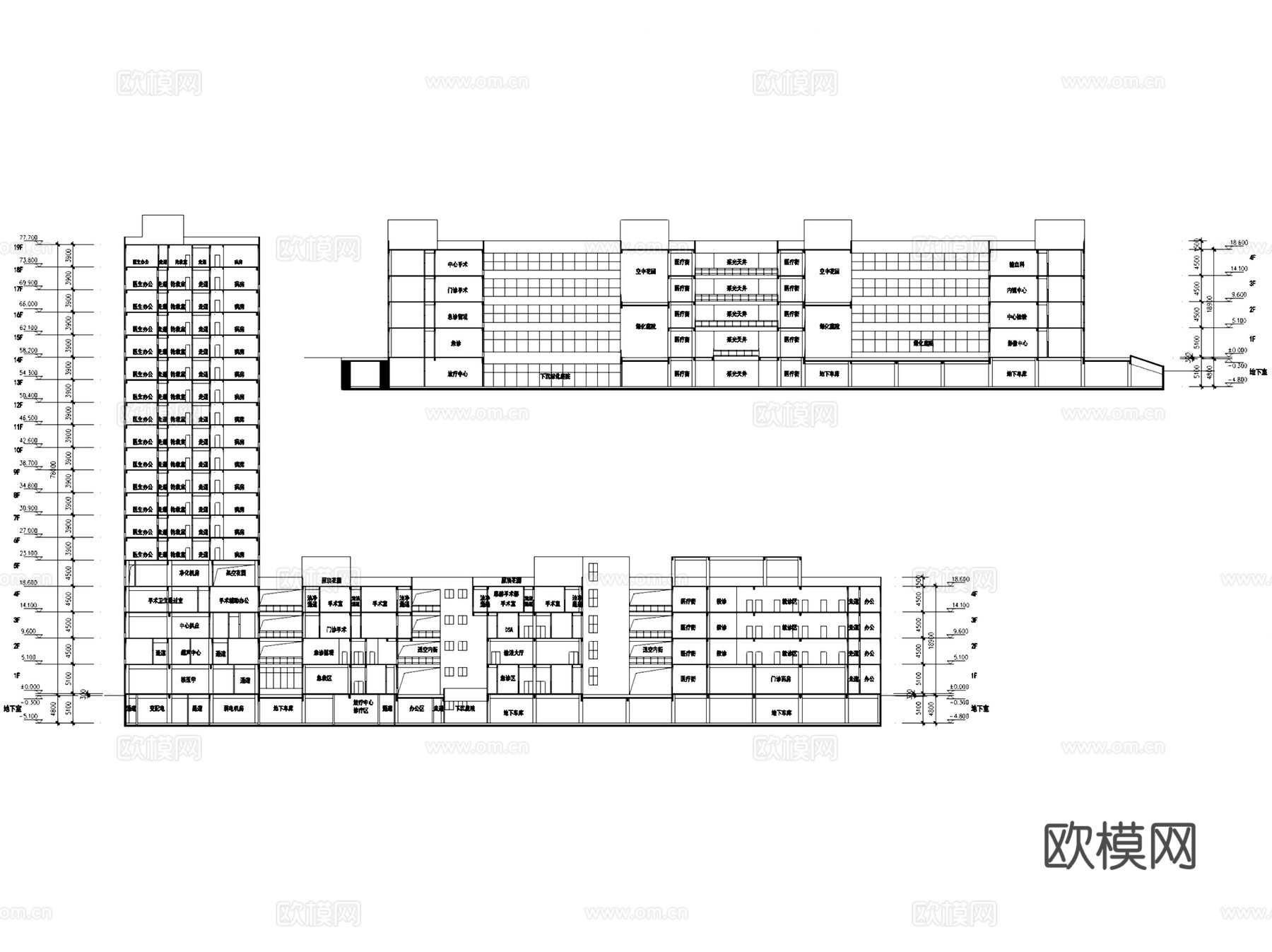 文山州人民医院搬迁建设建筑CAD平剖面施工图集+文本cad施工图