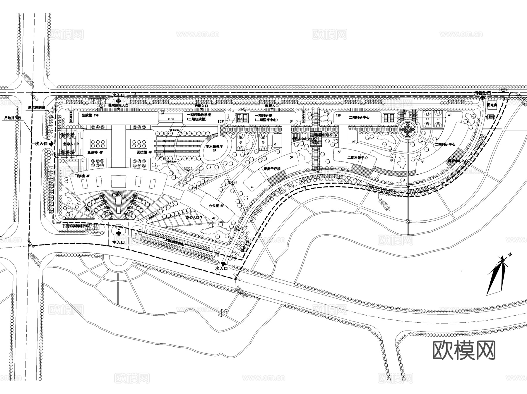 文山州人民医院搬迁建设建筑CAD平剖面施工图集+文本cad施工图