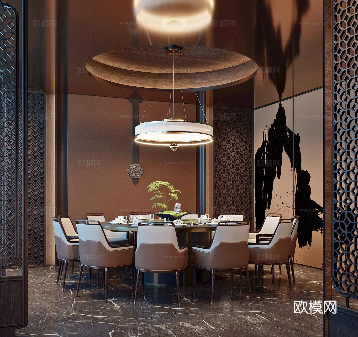 新中式酒店包房餐厅包厢su模型