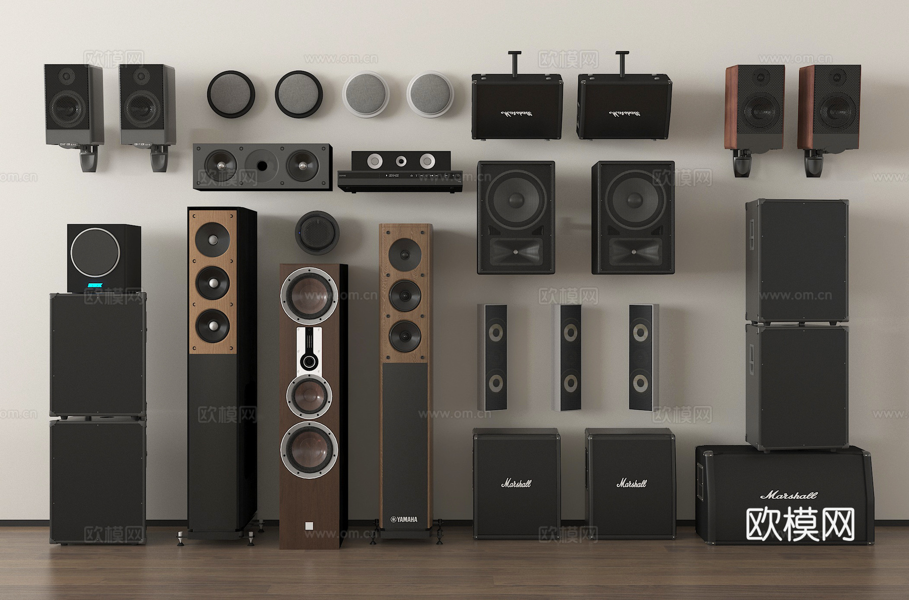 现代落地音响 吸顶音响 挂壁音响 影音设备3d模型下载