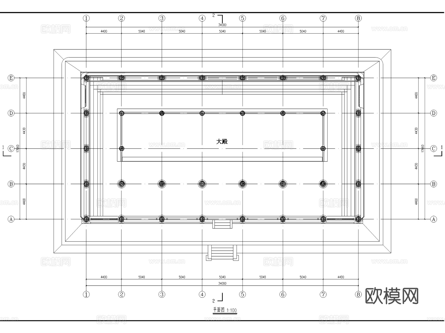 五台山佛光真容禅寺大殿建筑CAD施工图+SU模型cad施工图