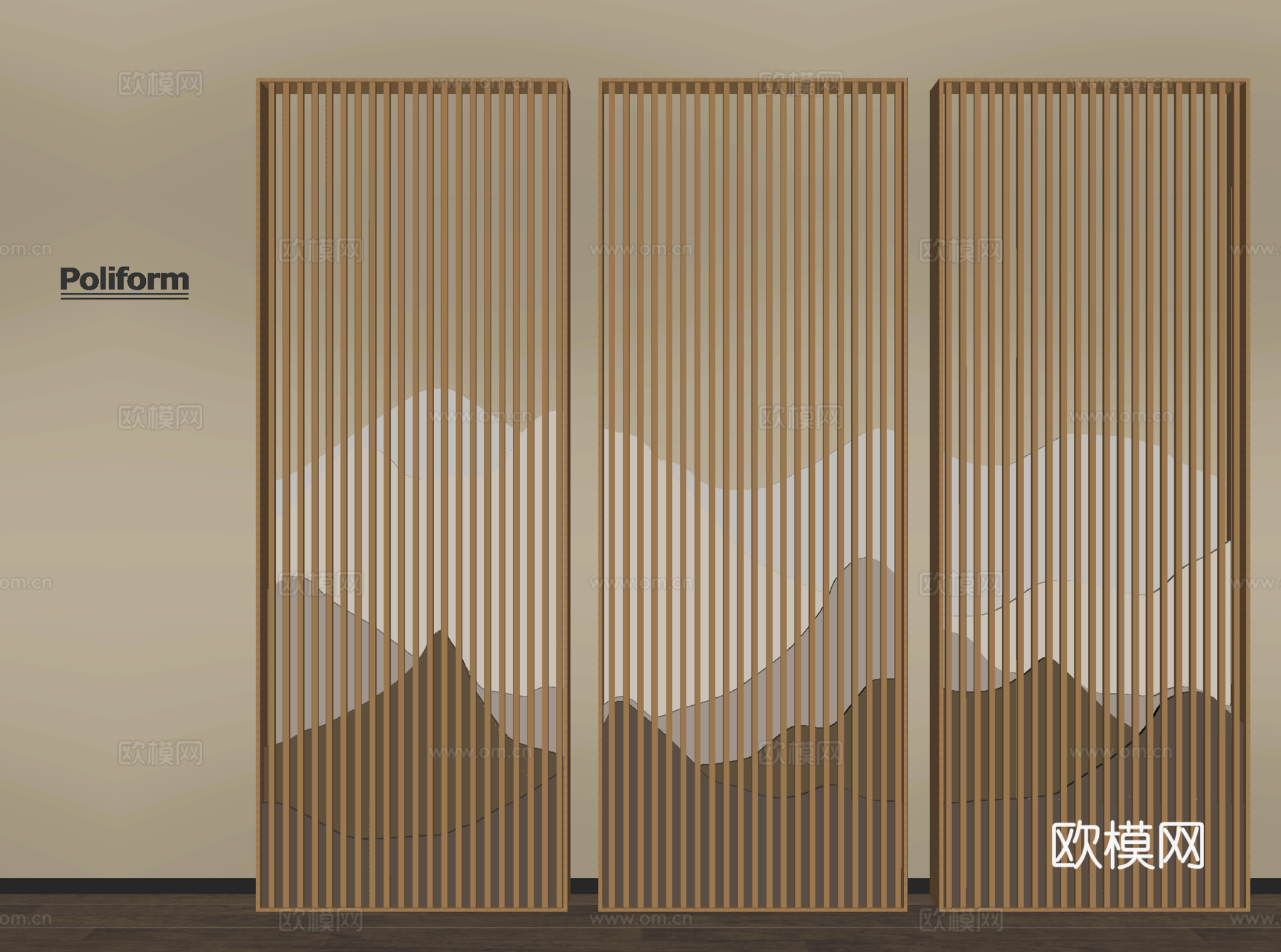 新中式山水隔断 格栅屏风su模型