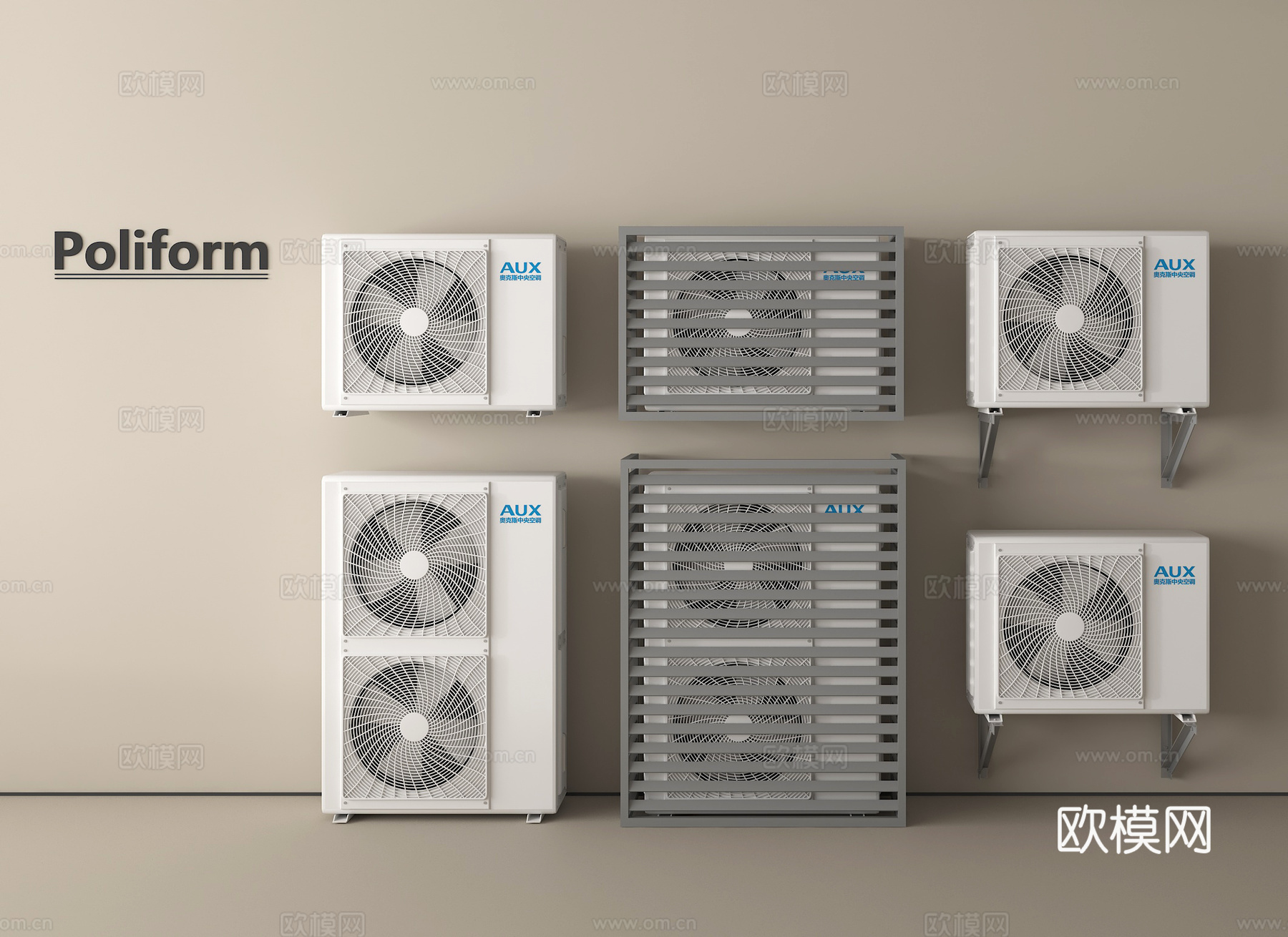 现代空调外机 空调压缩机 中央空调 外机罩 保护罩 百叶格栅3d模型下载