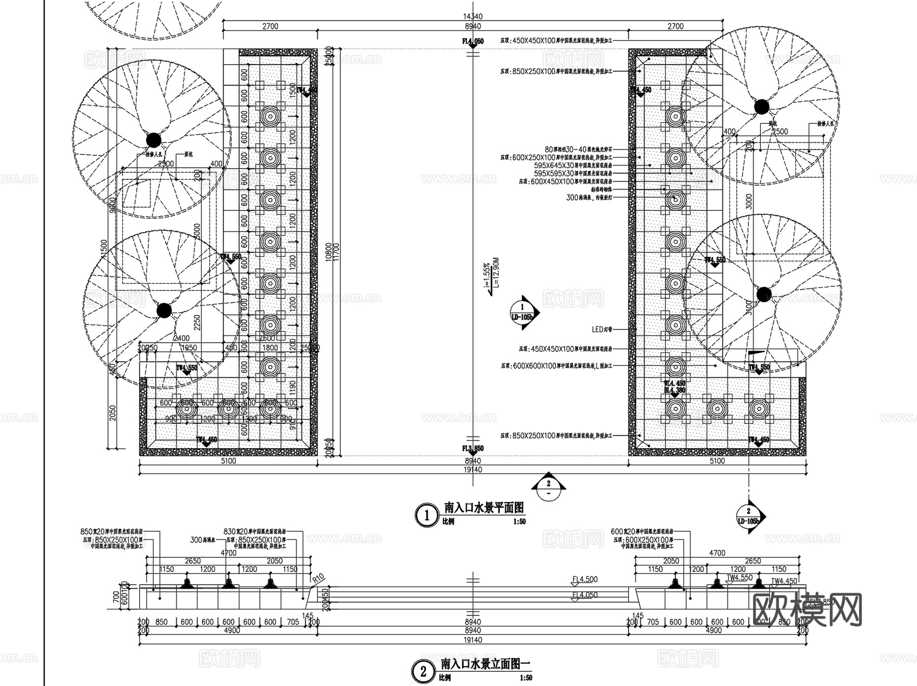 现代景观水景 镜水面 水幕 叠水 CAD施工图集 15套cad施工图