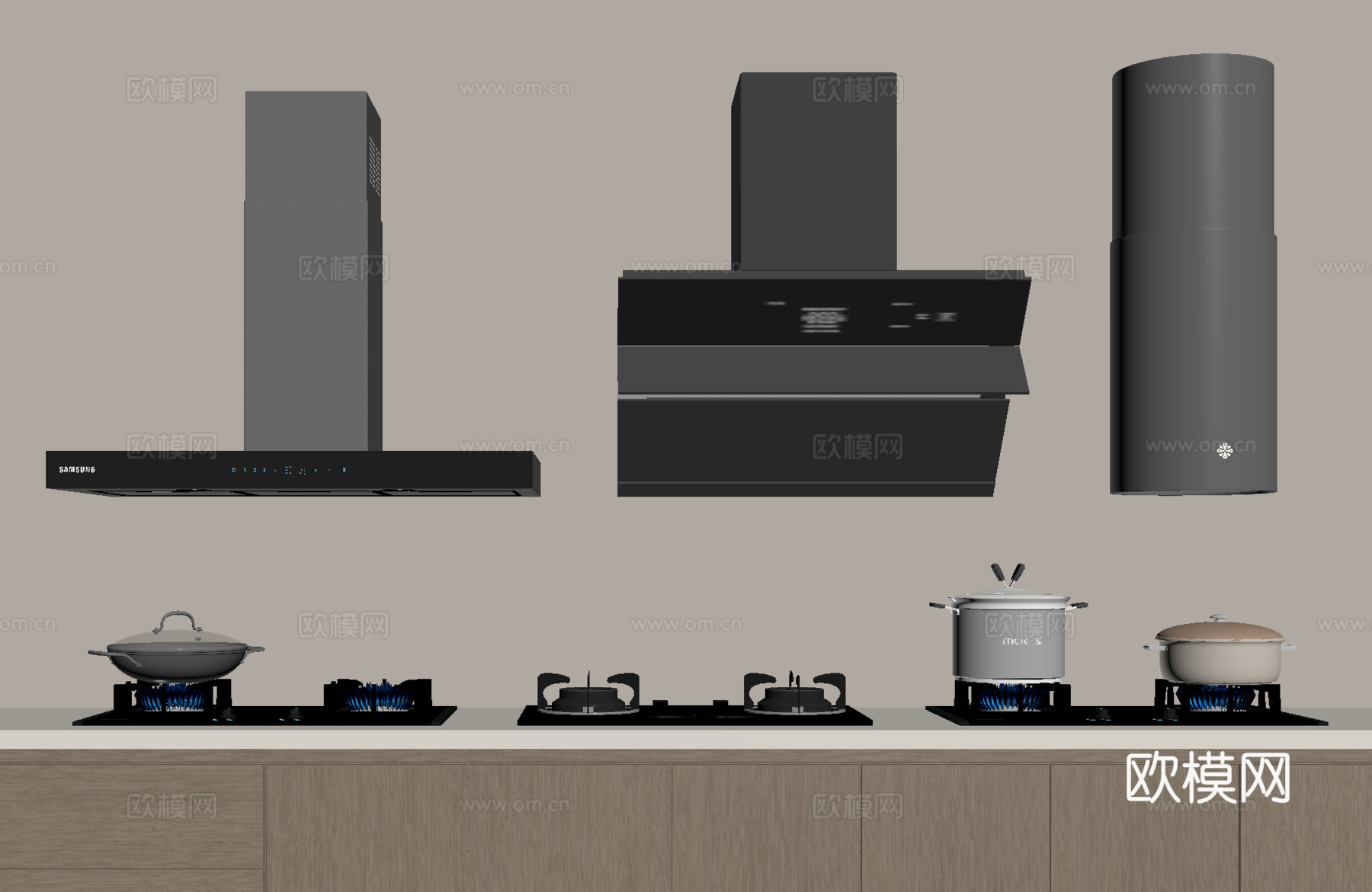 油烟机燃气灶厨具 烟机灶具su模型