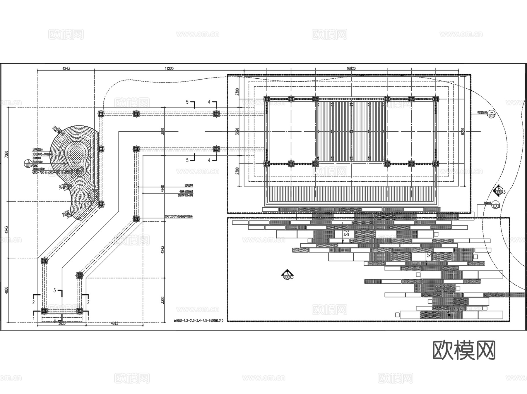 新中式禅意庭院景观廊架及拴马桩CADcad施工图