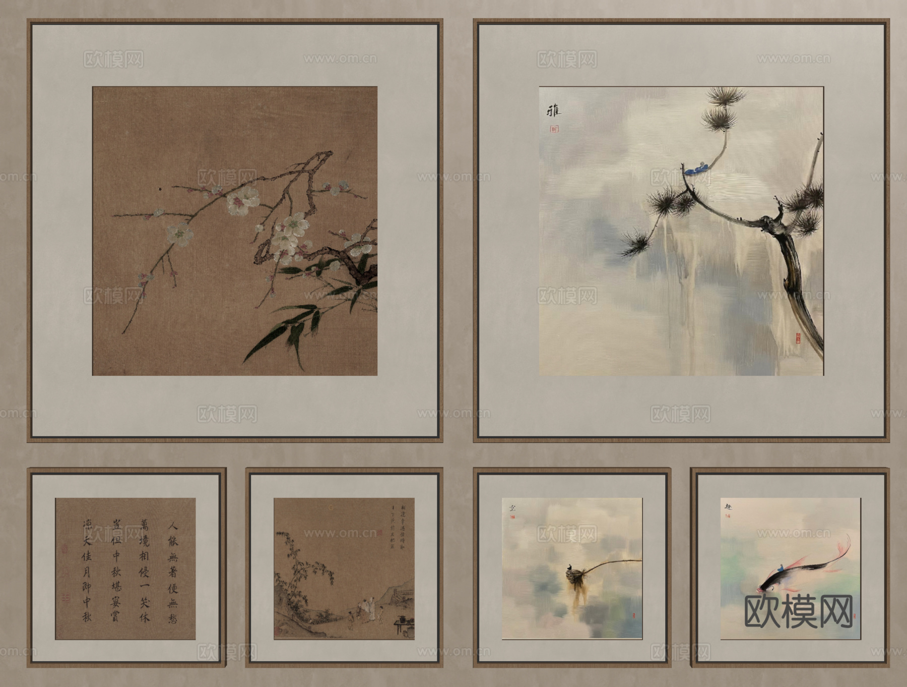 新中式挂画 装饰挂画 字画 国画su模型