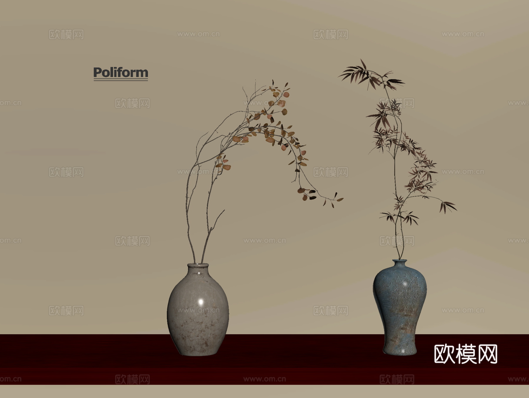 新中式花瓶花艺 陶瓷花瓶 花艺摆件su模型