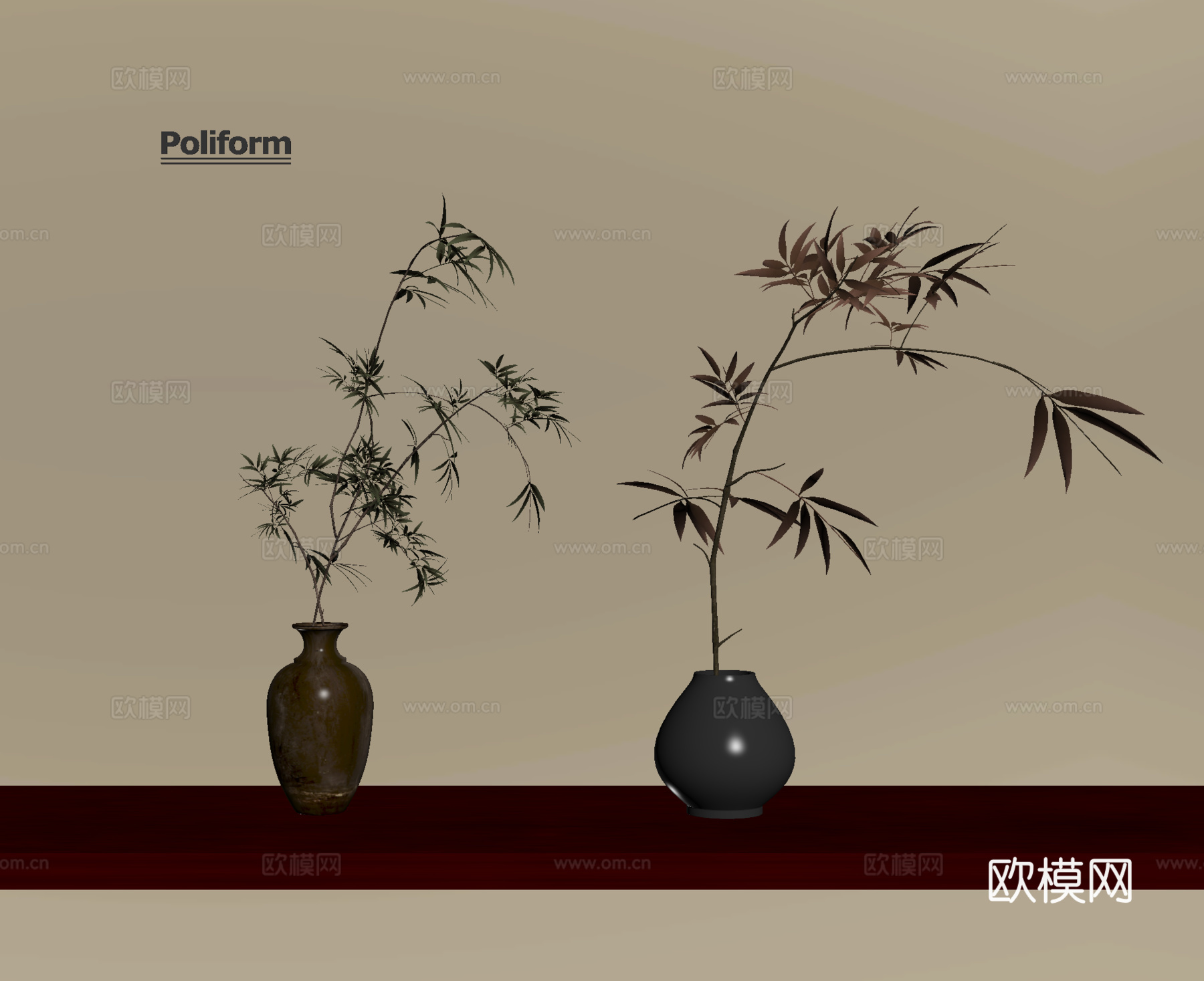 新中式花瓶花艺 陶罐 花艺摆件su模型