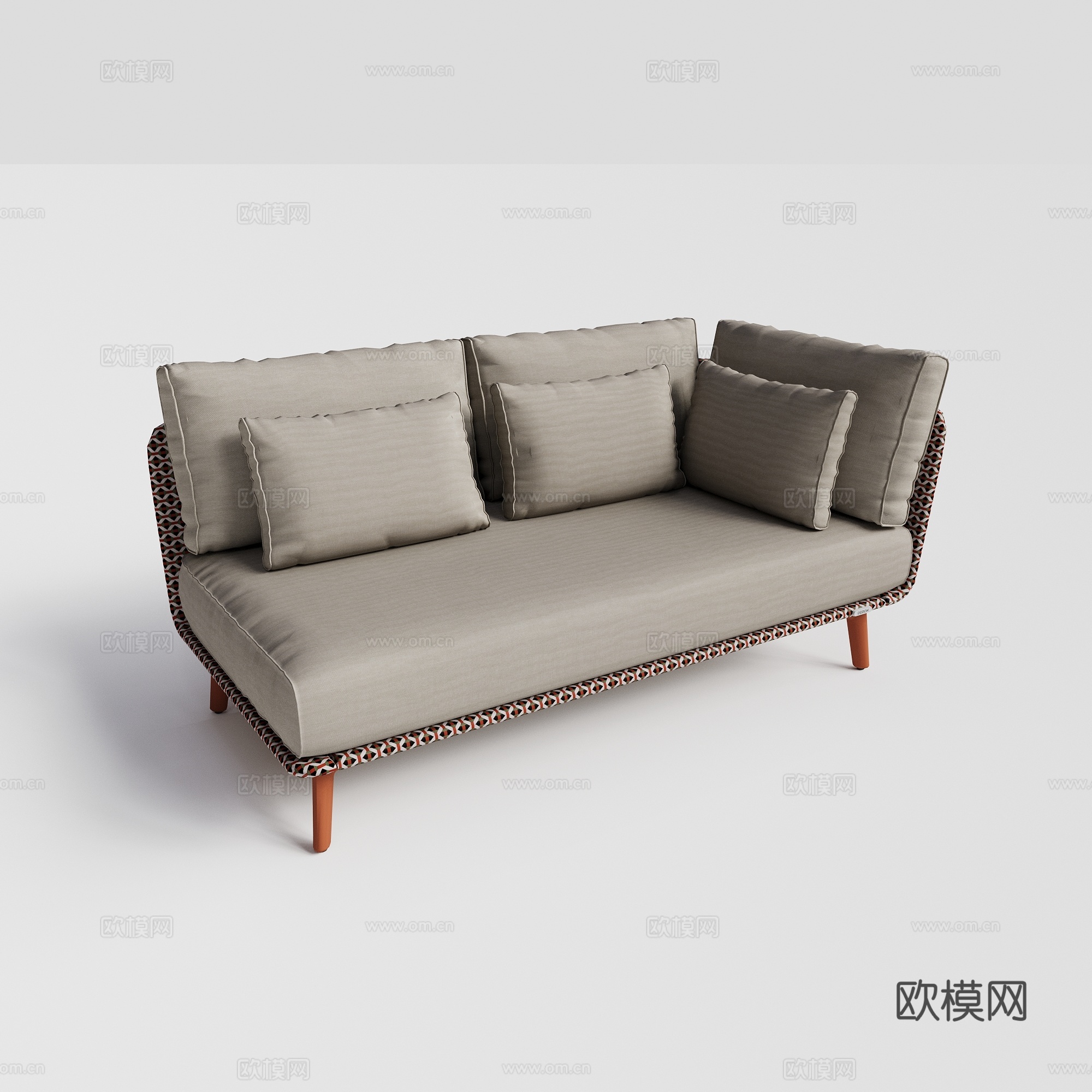 DEDON - 现代户外沙发 双人沙发 单侧无扶手柚木藤编沙3d模型