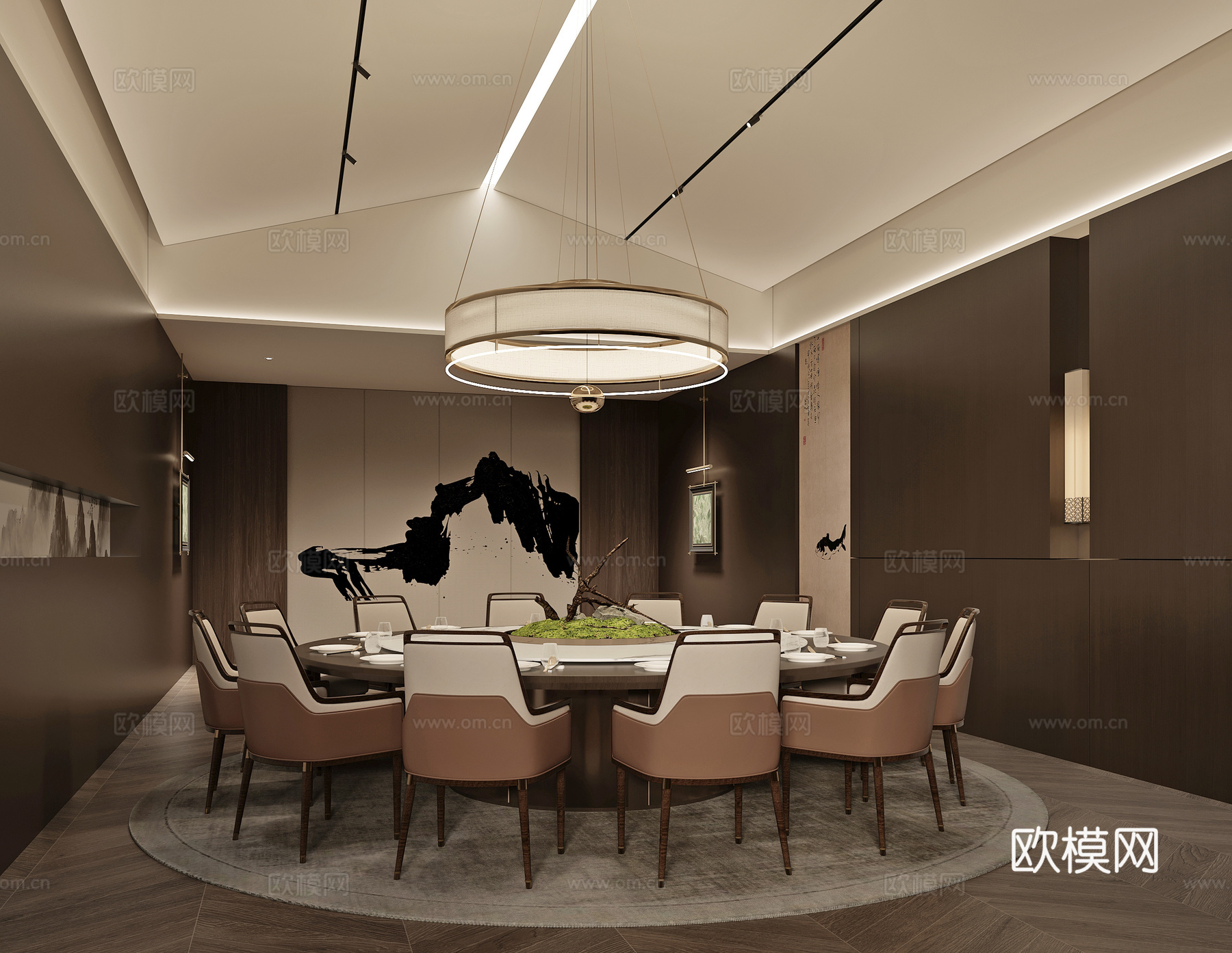 新中式酒店包房餐厅包厢su模型