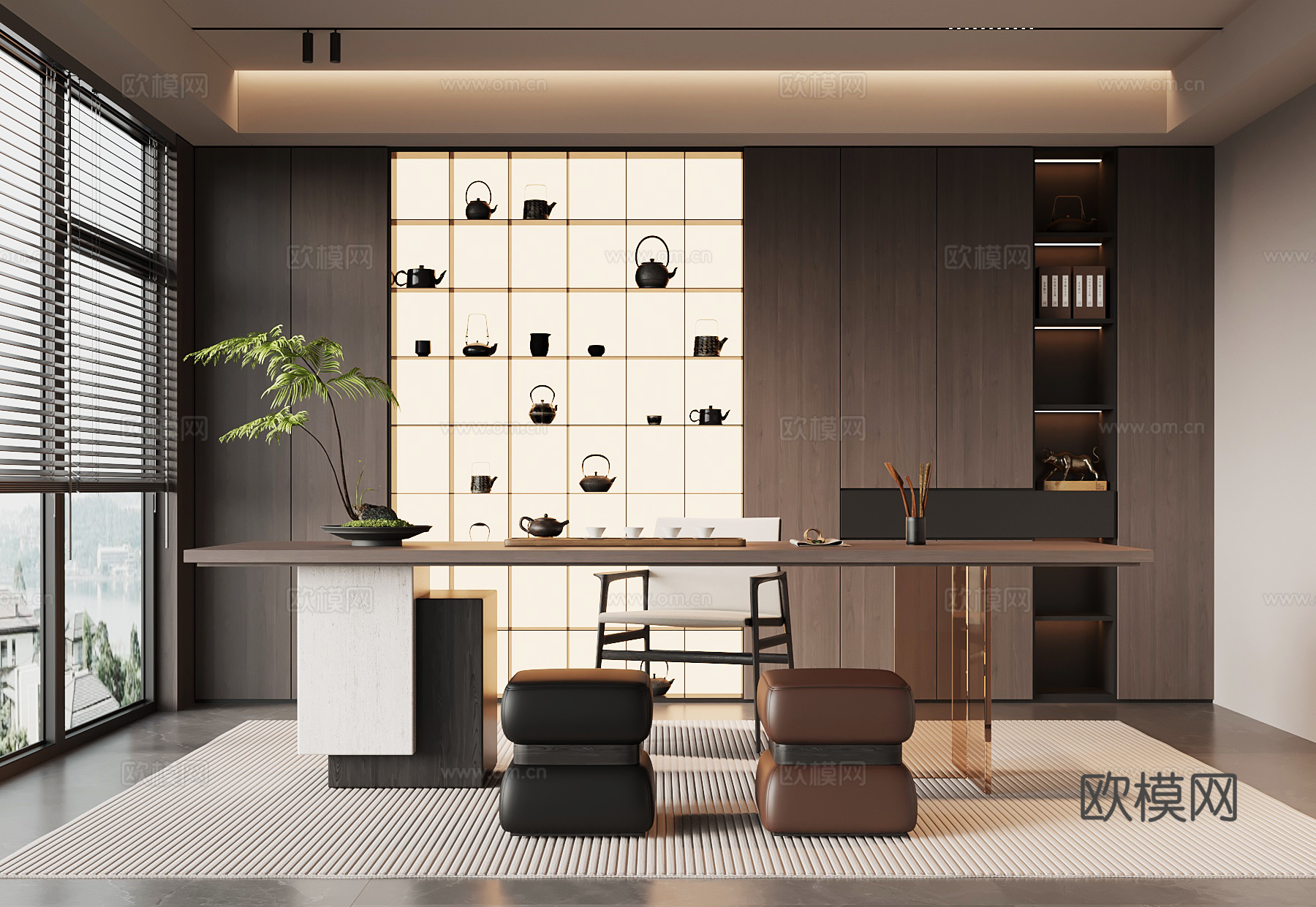 现代意式茶室 茶桌椅 茶柜3d模型下载