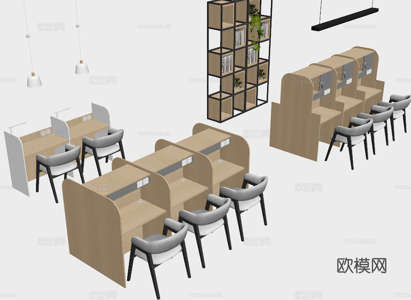 自习室桌椅 自习桌 学习桌su模型