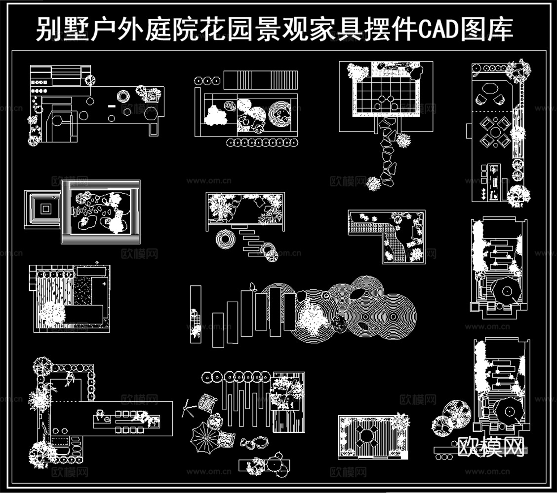 现代别墅庭院景观小品  公园景观 造景景观平面图cad施工图