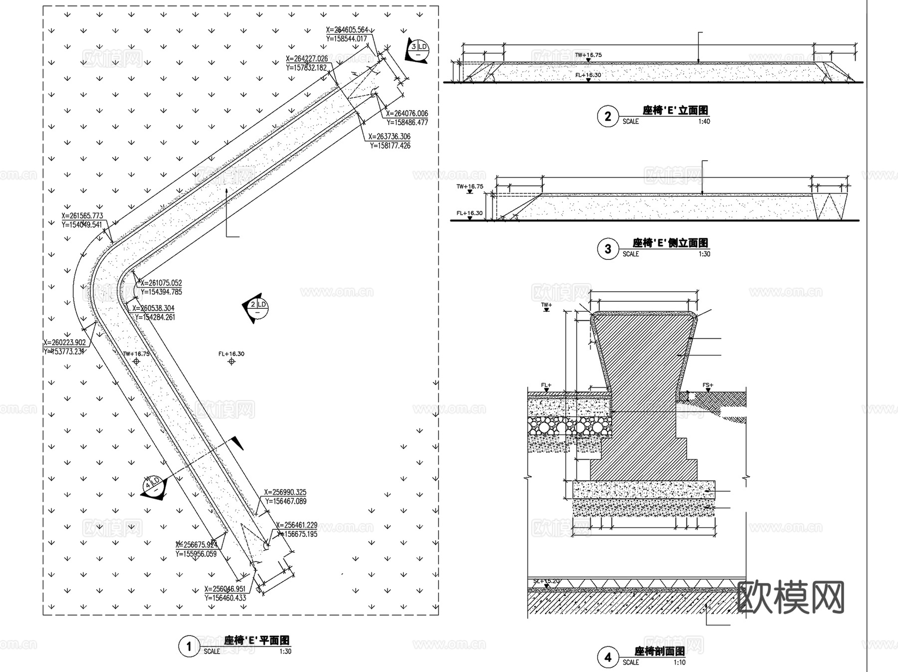 现代异形特色景观座椅坐凳 CAD施工图集 8套cad施工图