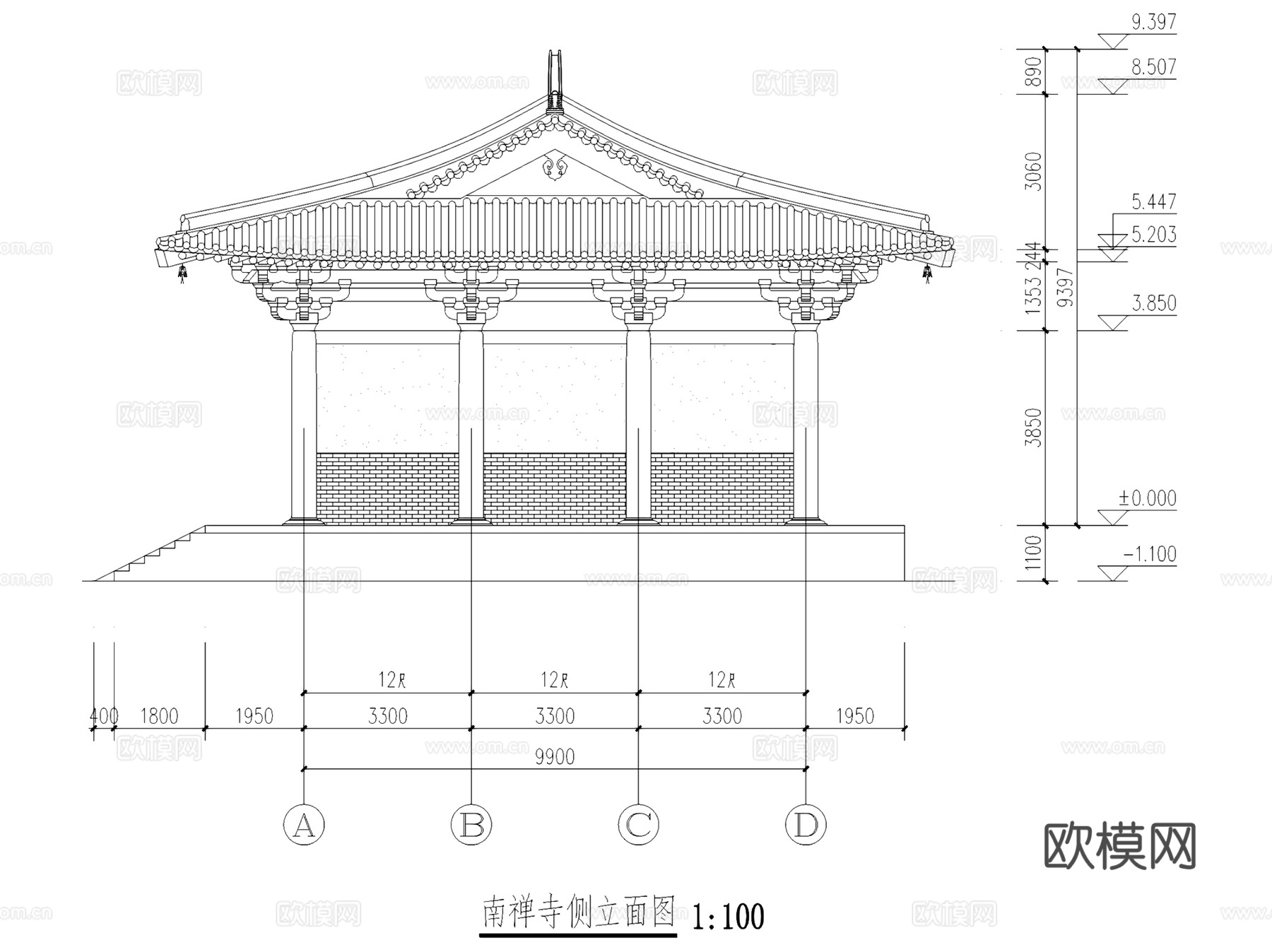 五台山南禅寺大殿古建筑CAD施工图+SU模型cad施工图