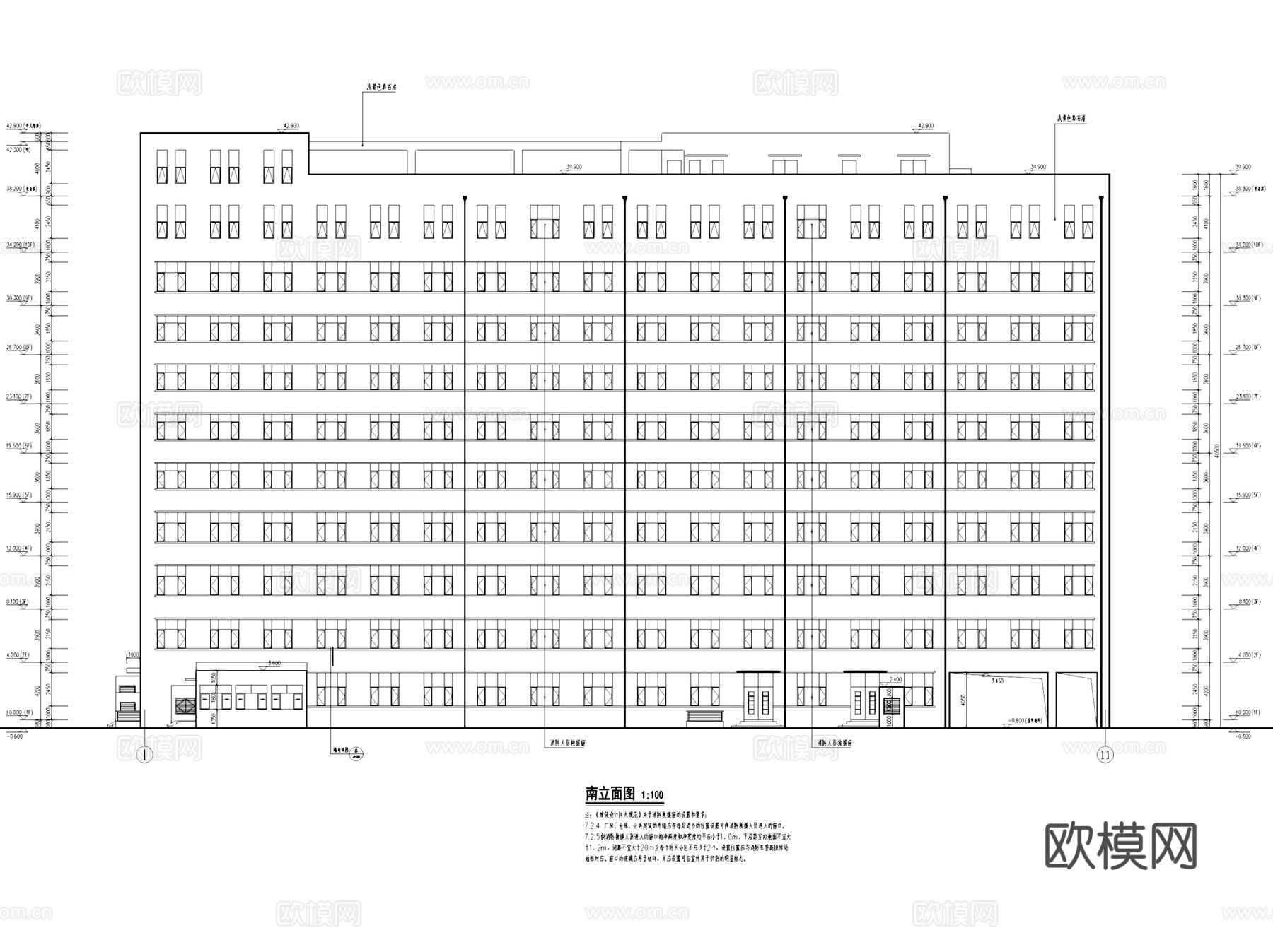献县中医医院康复楼建筑CAD施工图全套cad施工图