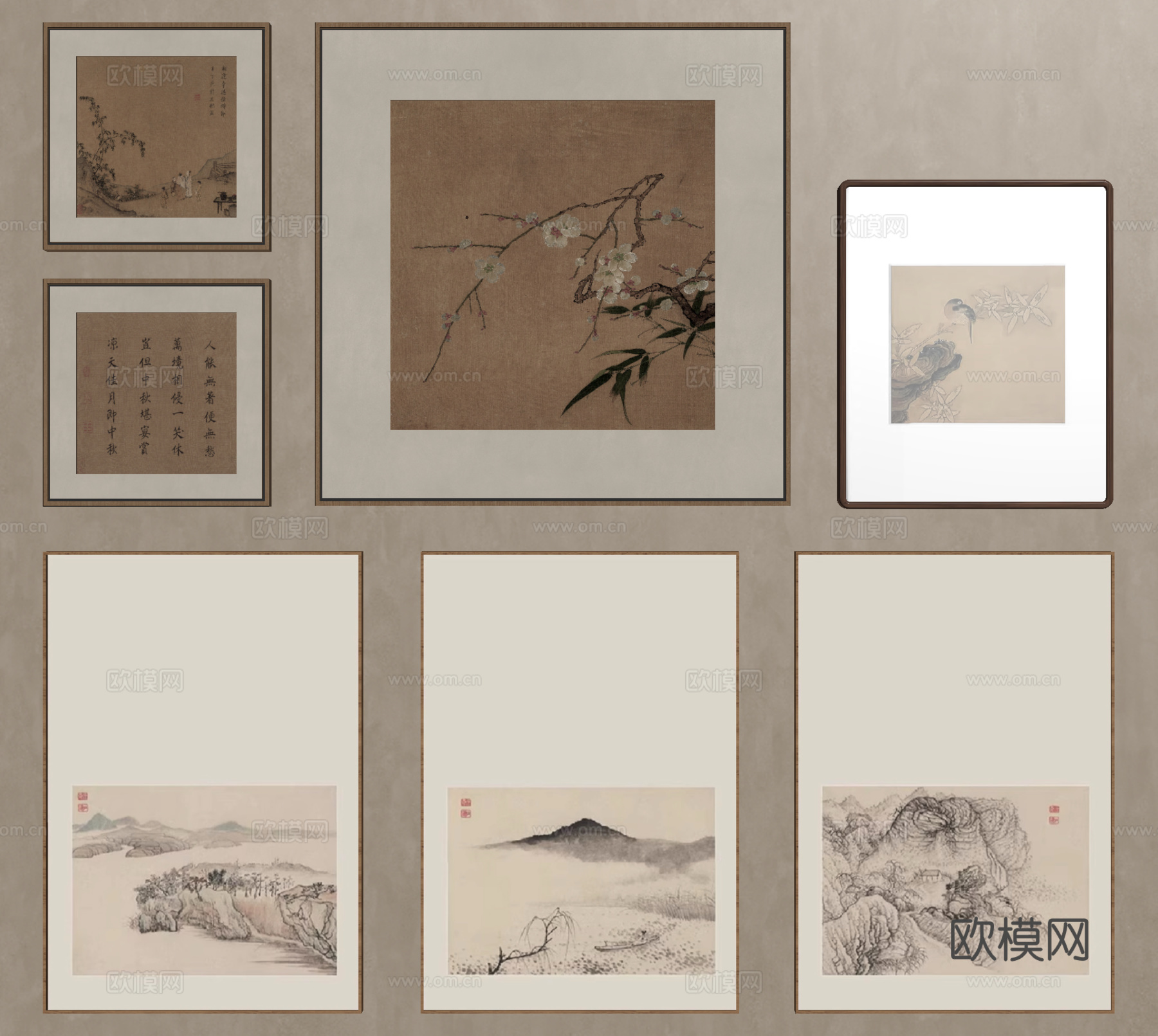 新中式挂画 装饰挂画 字画 国画su模型