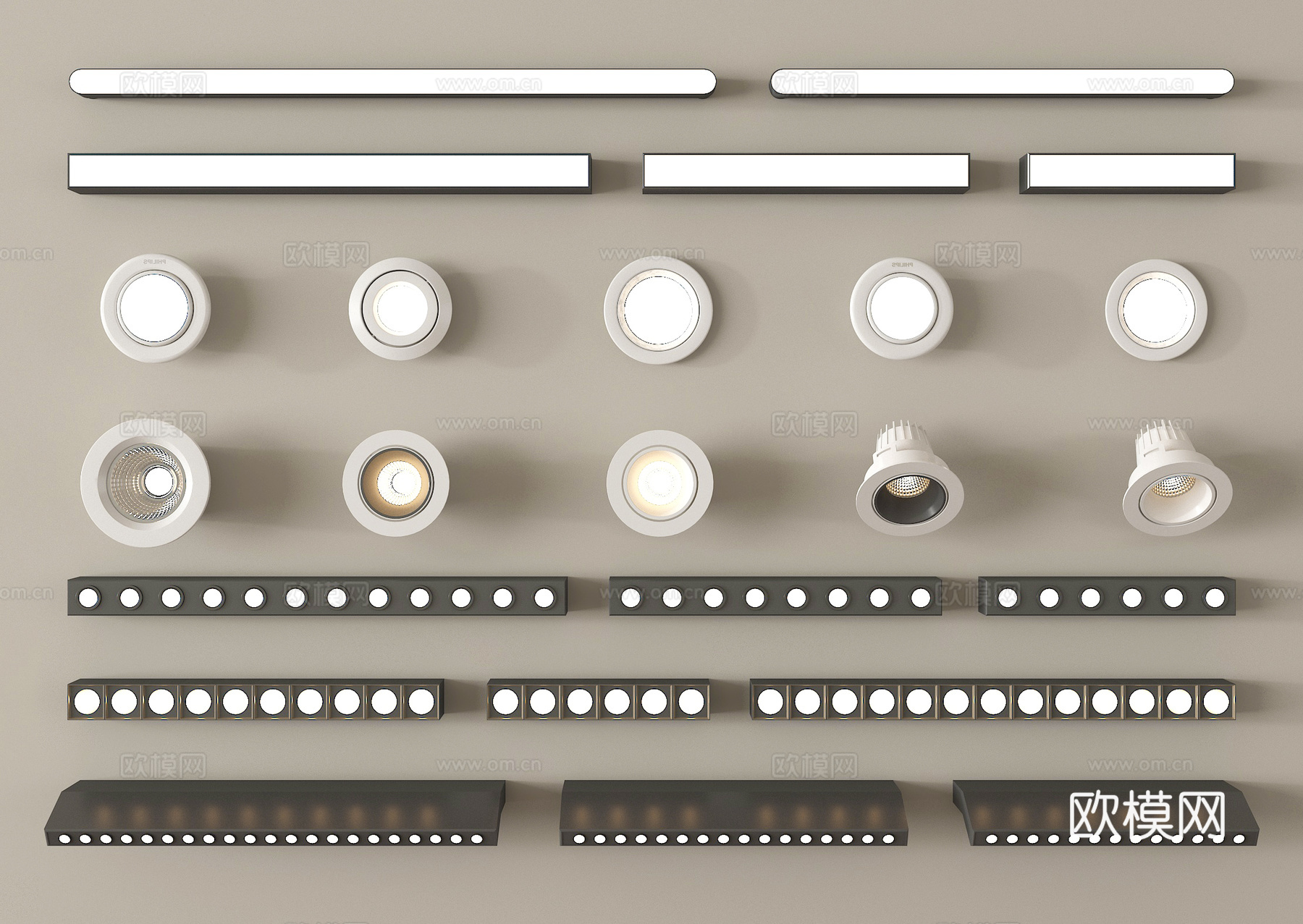 现代筒灯射灯 格栅灯 线性灯3d模型下载