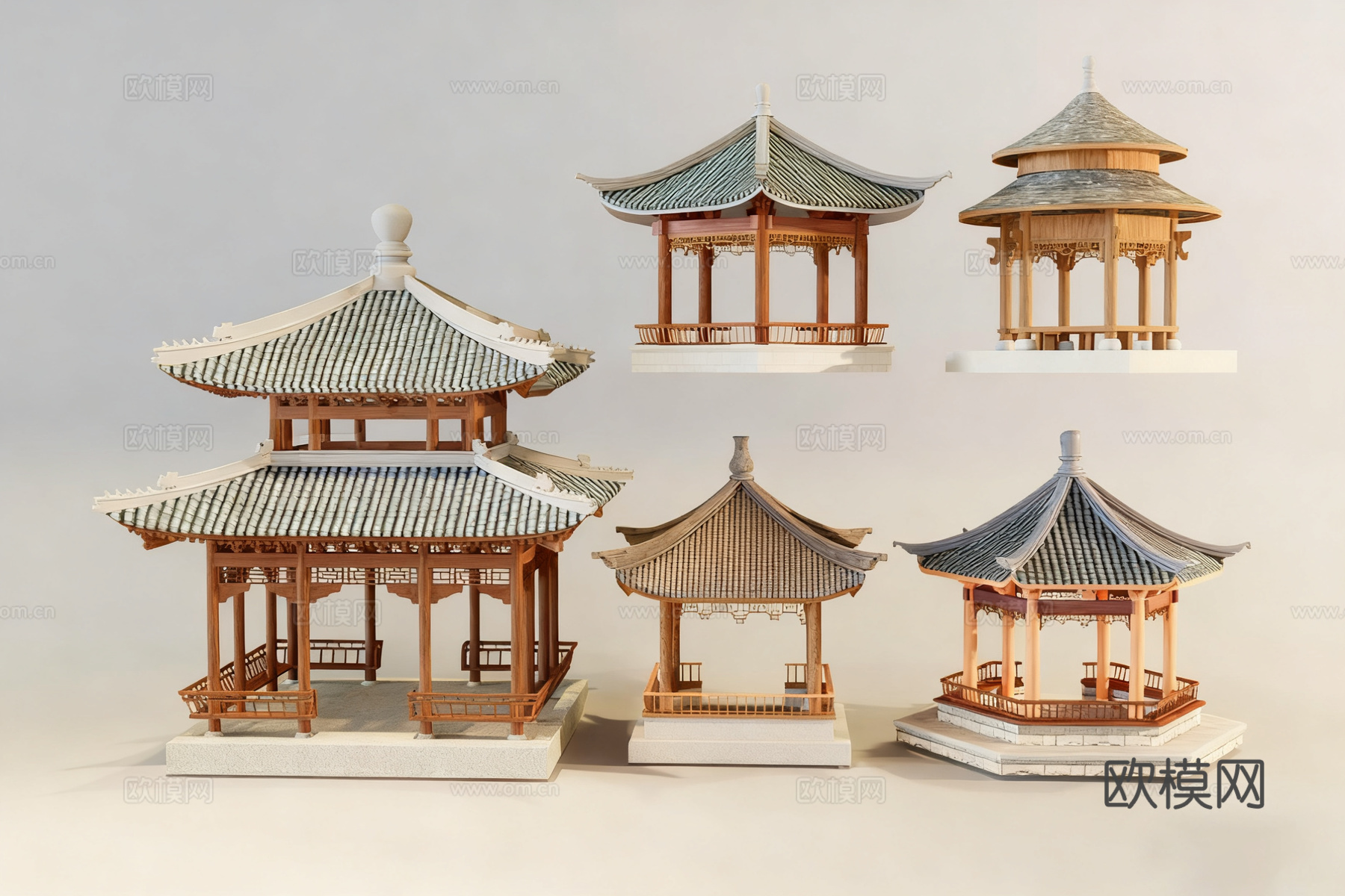 中式亭台建筑 古风景观建筑 凉亭 古建3d模型