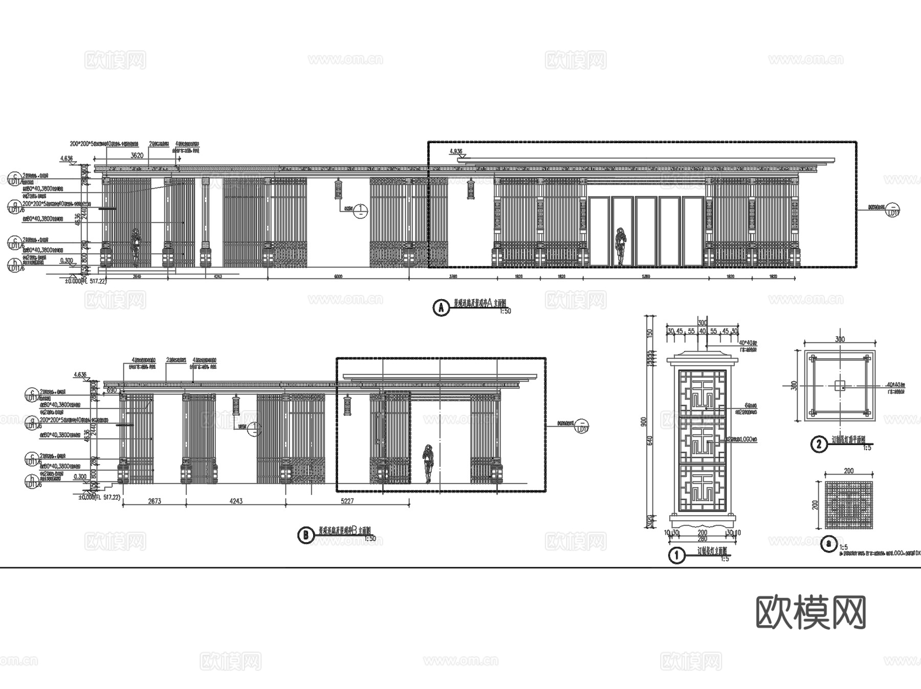 新中式禅意庭院景观廊架及拴马桩CADcad施工图