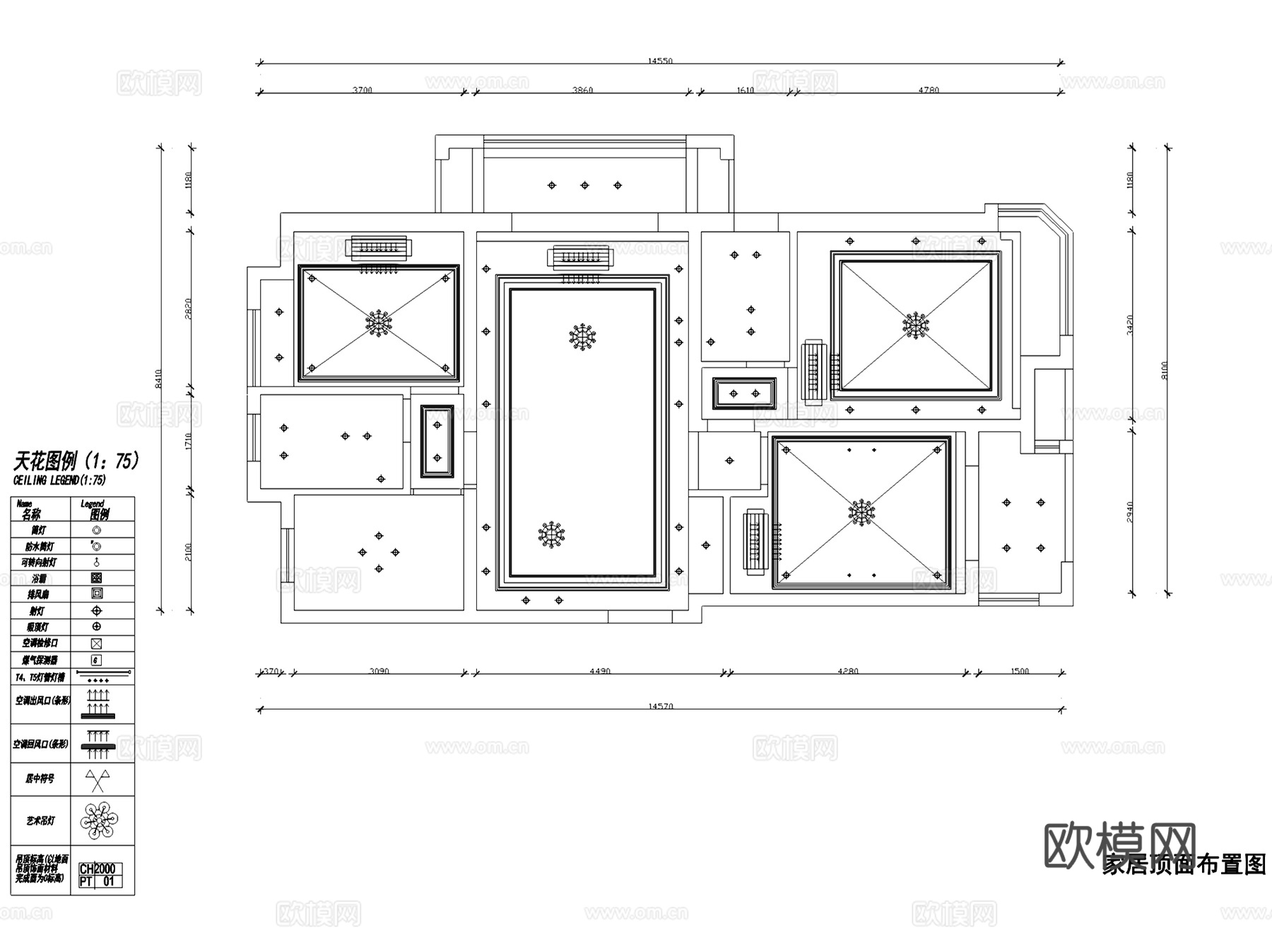 现代平层住宅室内家装CAD施工图全套cad施工图