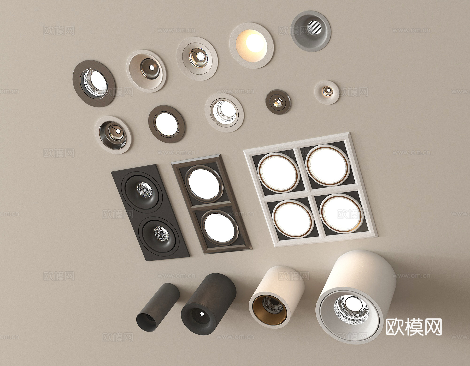 现代筒灯射灯 嵌入式筒灯射灯 明装筒灯射灯3d模型下载