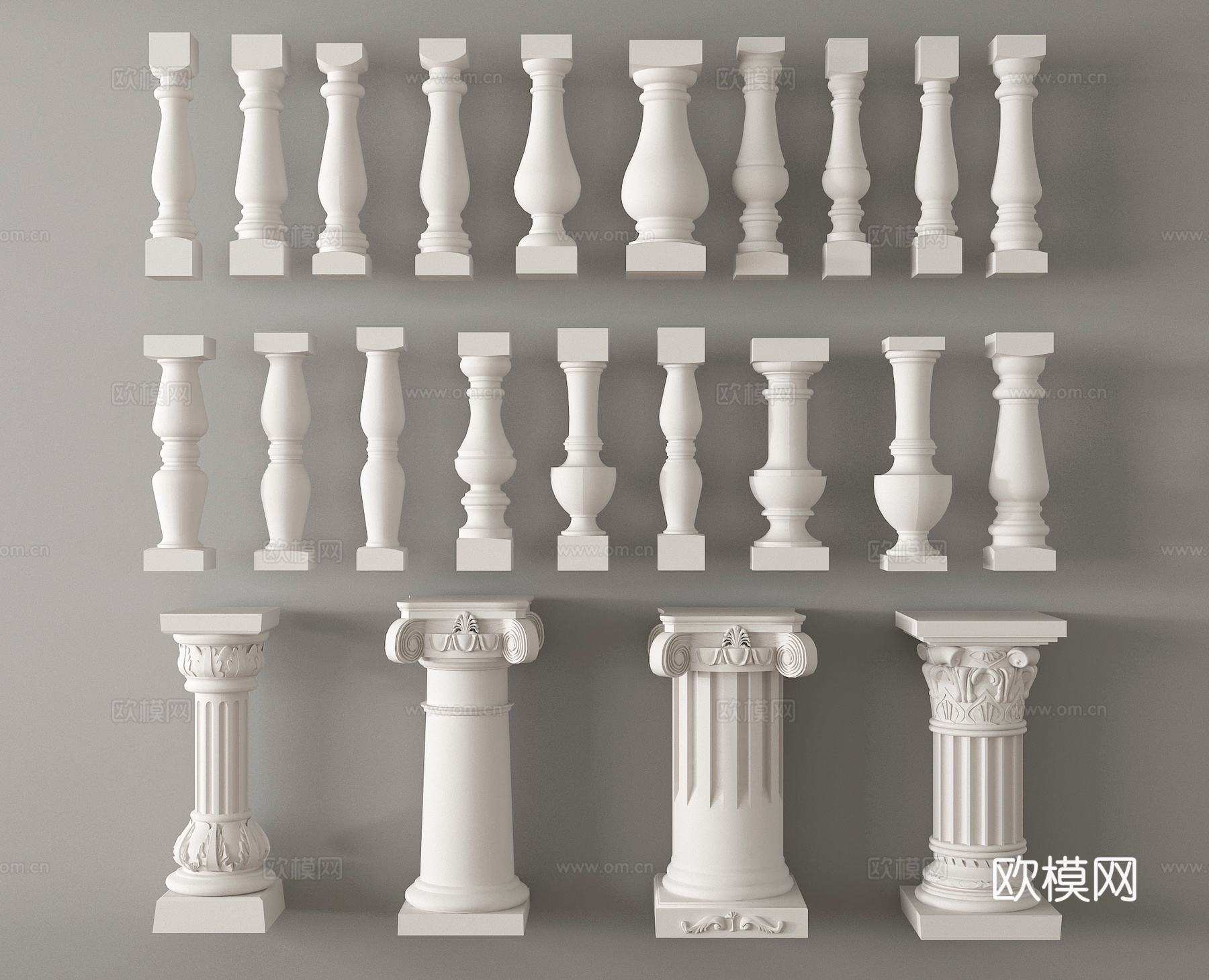 欧式栏杆护栏 宝瓶栏杆 围栏 石材su模型