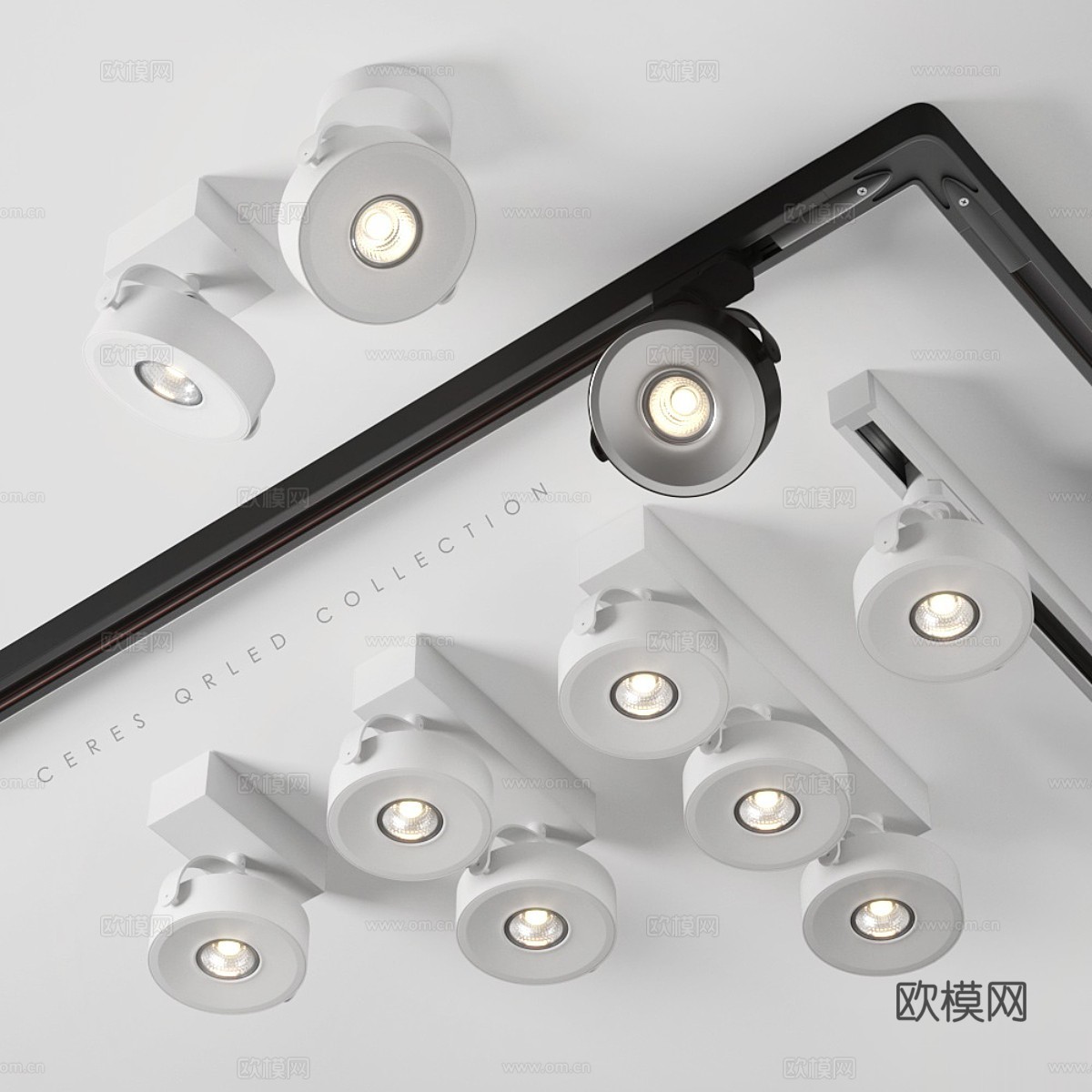 现代磁吸轨道射灯3d模型下载（渲染图1）