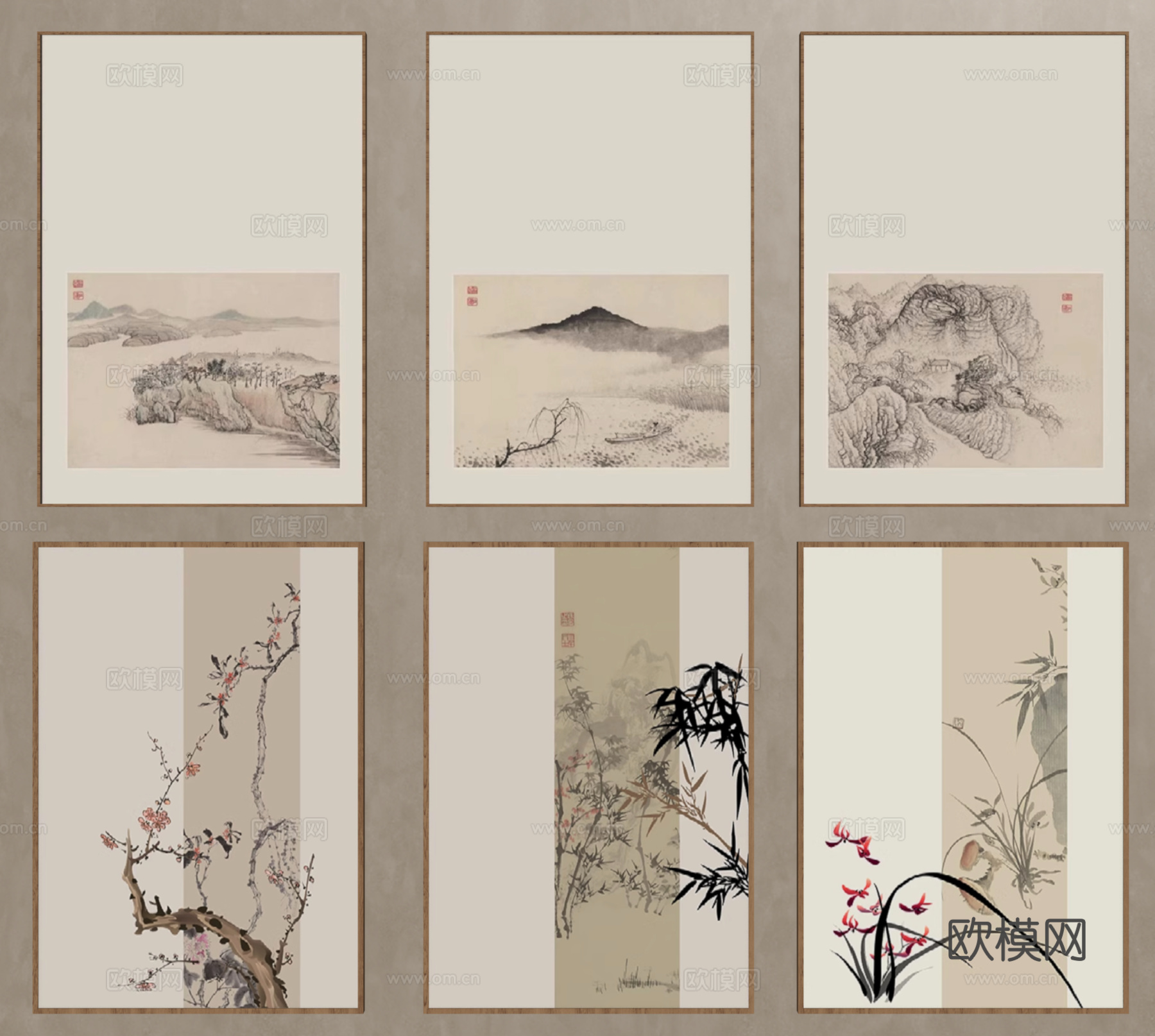 新中式挂画 装饰挂画su模型