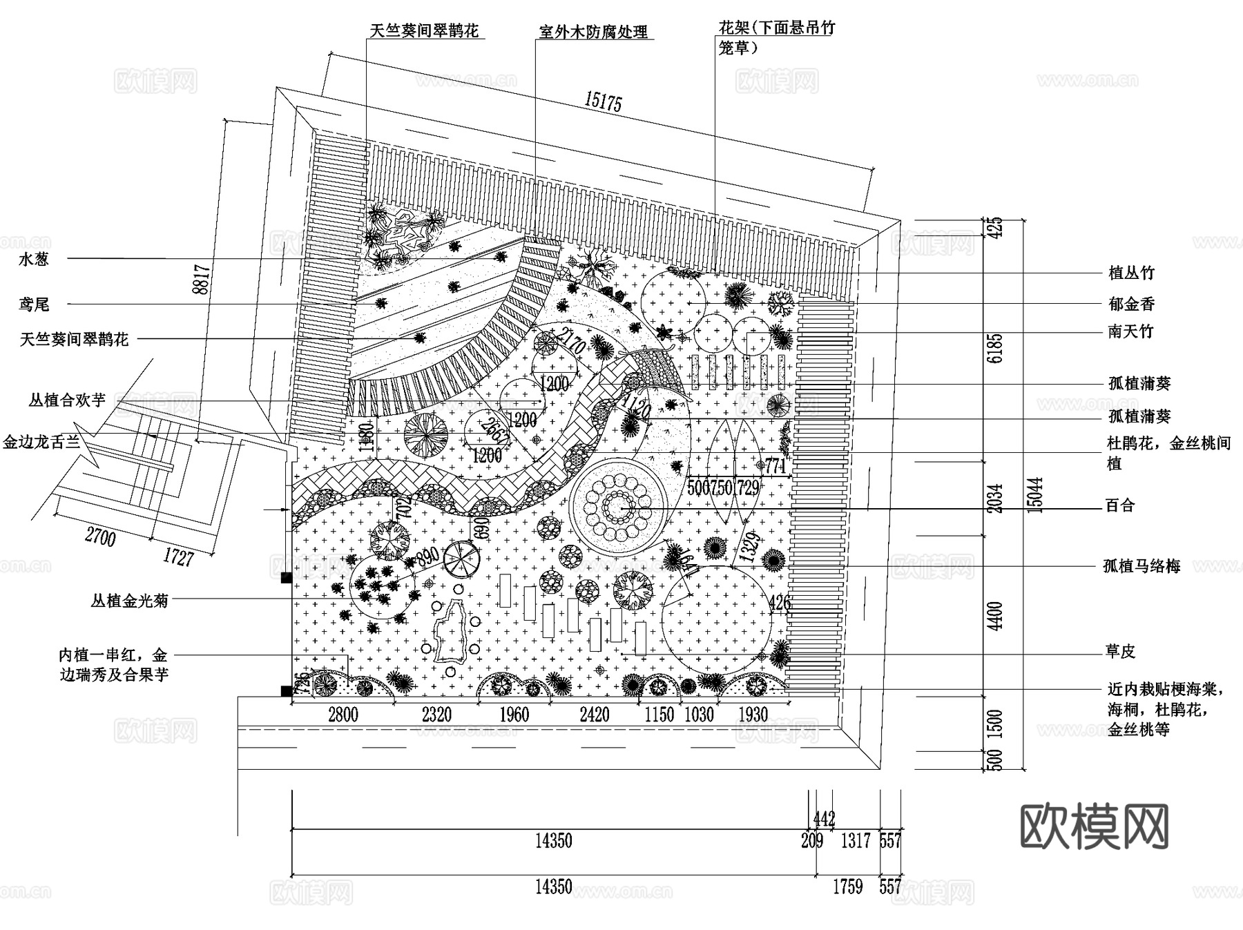 屋顶花园景观植物绿化平面CAD施工图集 24套cad施工图