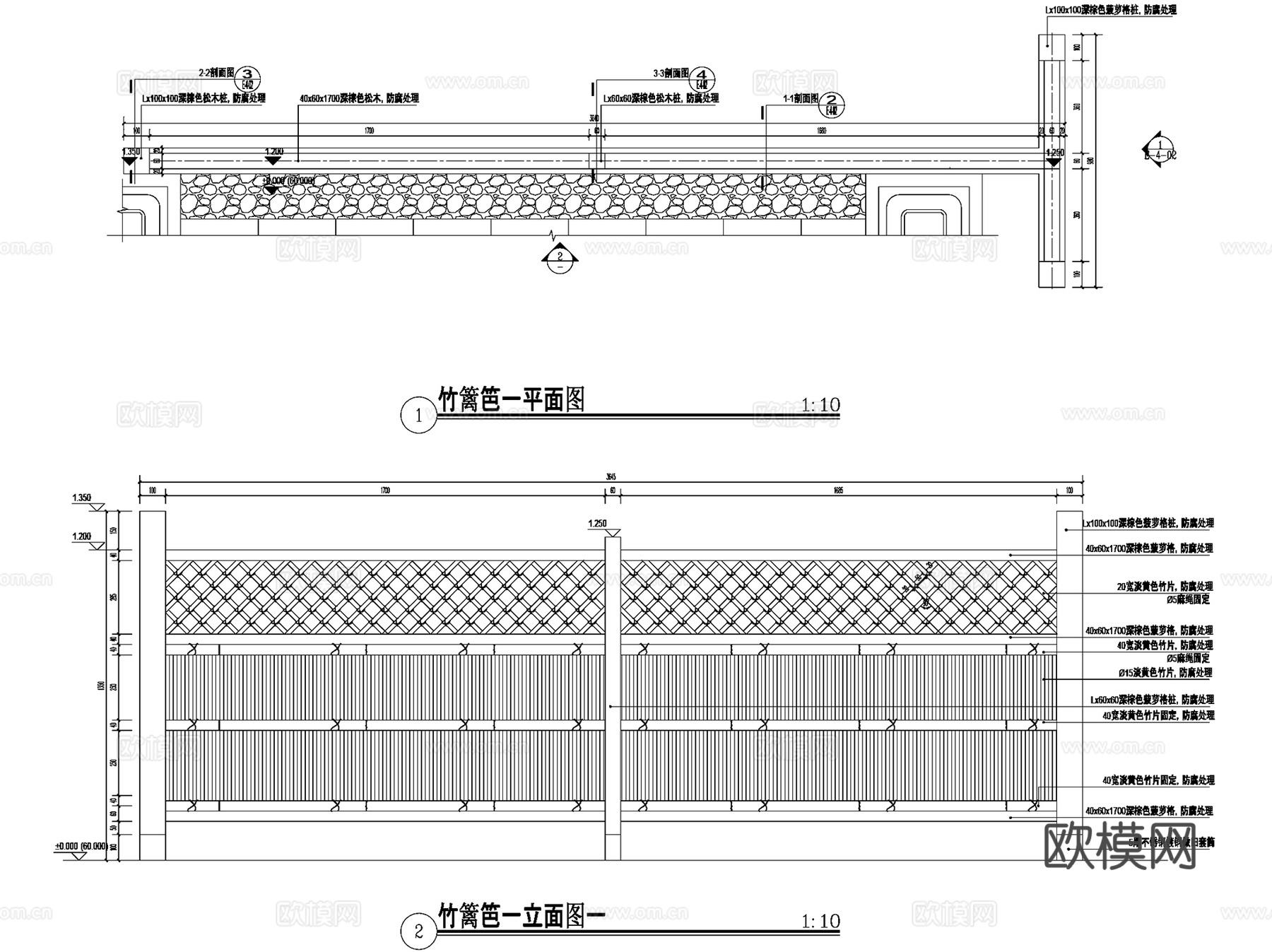 乡村菜园竹篱笆栏杆竹门CAD施工图集10套cad施工图