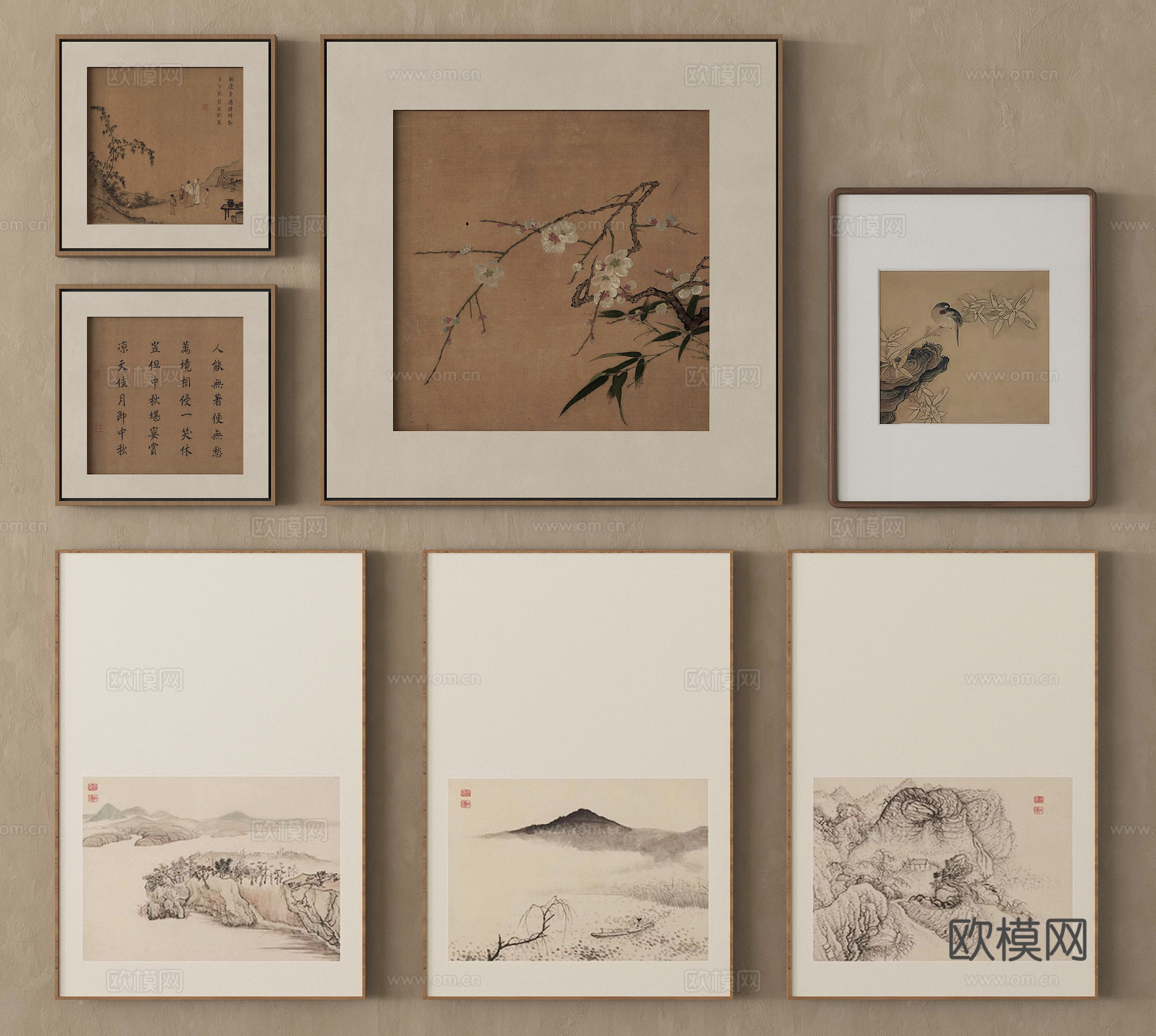 新中式挂画 装饰挂画 字画 国画3d模型下载