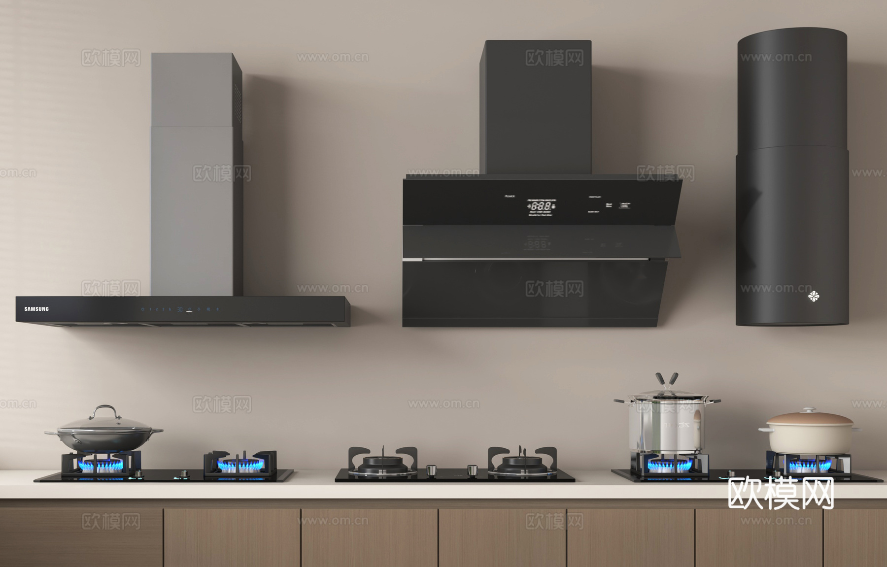 油烟机燃气灶厨具 烟机灶具su模型