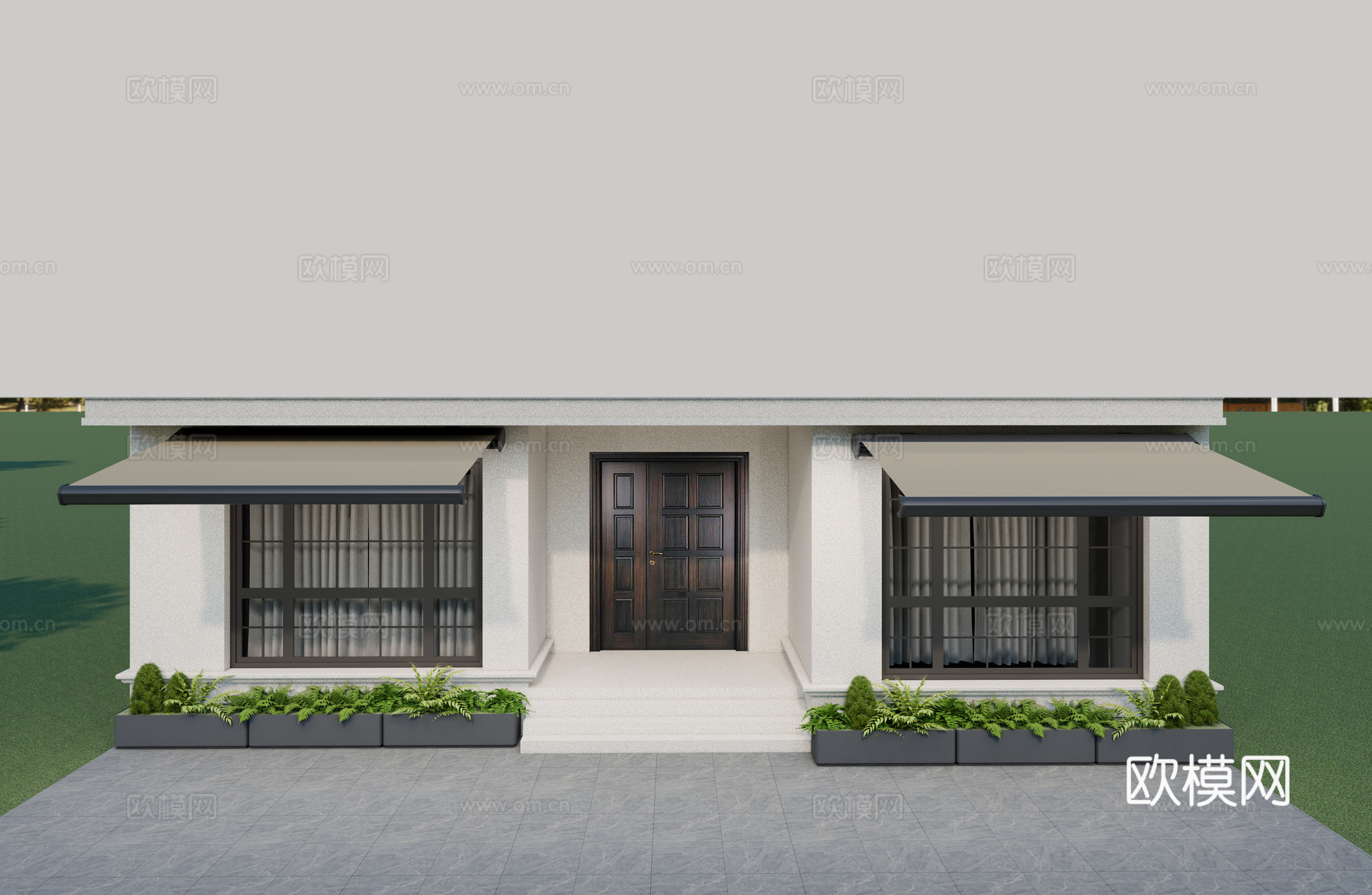 现代户外 建筑门窗 曲臂伸缩遮阳棚 智能电动遮阳su模型